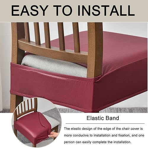Vista 4 de HAOYONG Funda de asiento impermeable para sillas de comedor, 4 piezas, de piel sintética, lavable, protector de asiento para sillas de comedor