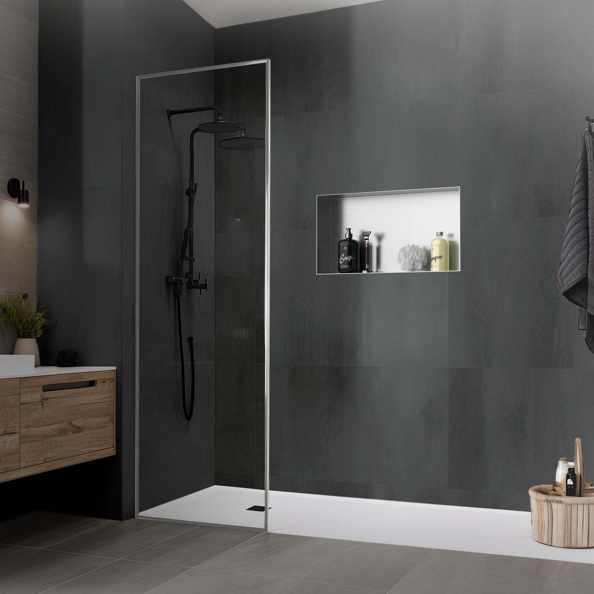 LuxeBath Nicchia a Parete senza Cornice in Acciaio Inossidabile 60x30x10 cm Argento per Bagno