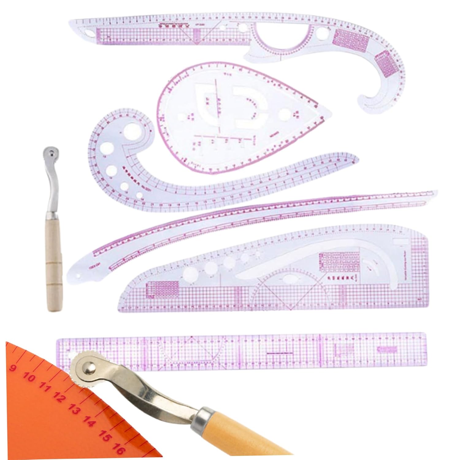 French Curve Ruler 4Pcs/Set Scaled Accurate Transparent Bendable Sewing Ruler Metric Drawing Template for DIY Clothes Designing Art Supplies