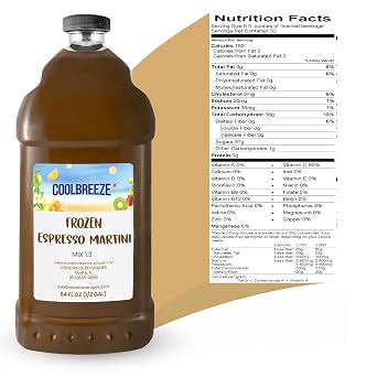 Coolbreeze Beverages Frozen Espresso Martini Ready To Use Coffee Flavored Drink Mix - One Case (Six 1/2 Gal Bottles) - For Commercial Restraurant Bar Machines or Blender Use