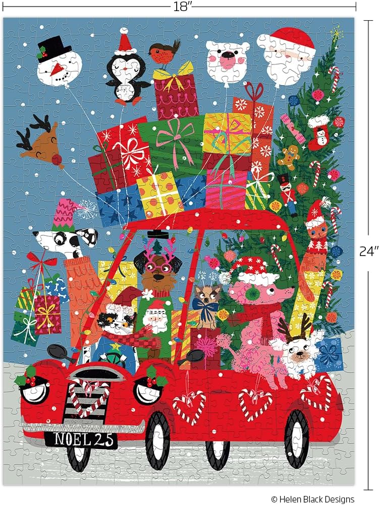 WerkShoppe Festive Fun Car 500 Piece Jigsaw Puzzle – Whimsical Christmas Puzzle, Cat Dog Lover image 2