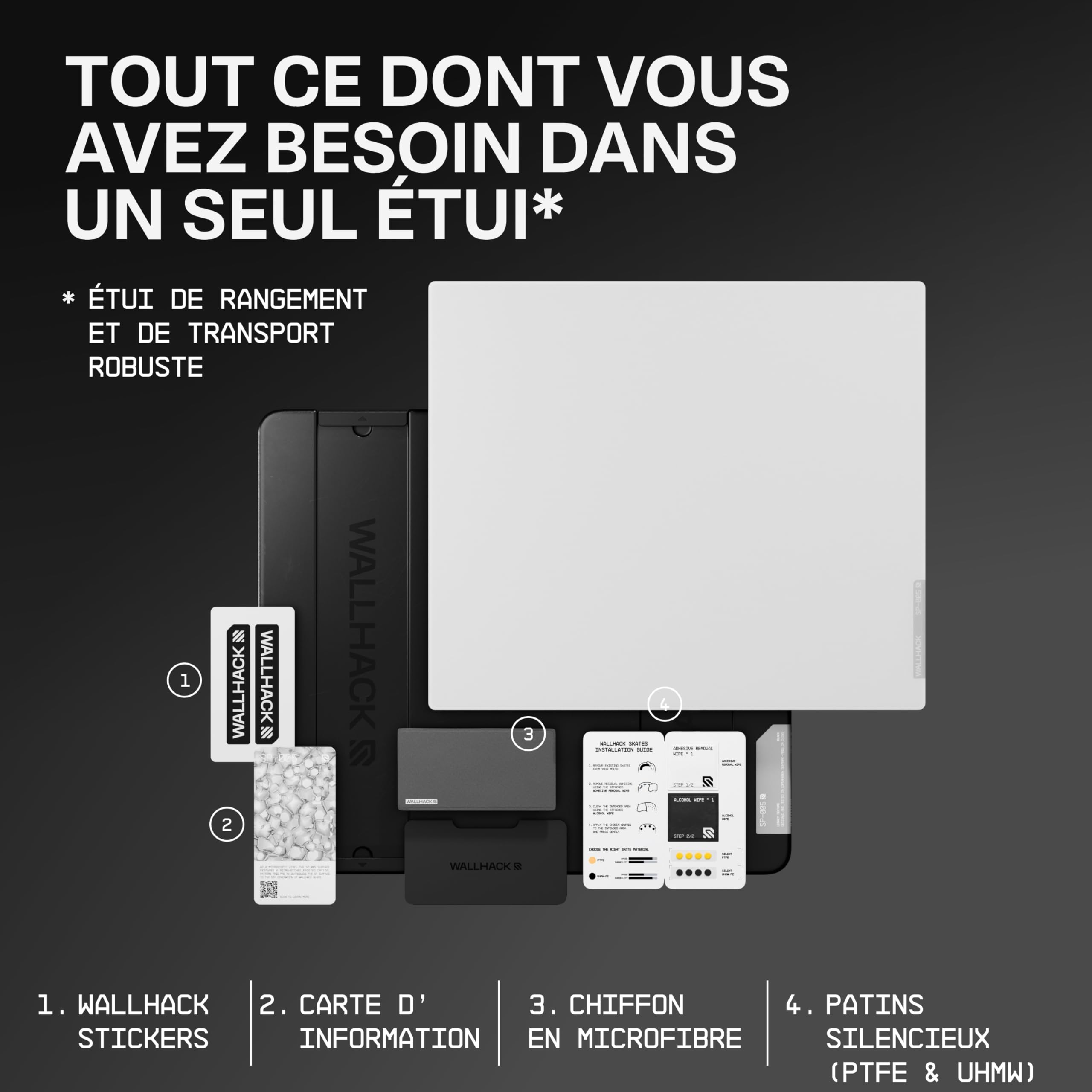 Wallhack SP-005 Tapis de Souris Gaming en Verre – Speed Surface, Grand Format pour Esports, Glide Fluide à Faible Friction, Verre trempé, Profil Ergonomique Fin, Durable et Portable avec étui | Blanc