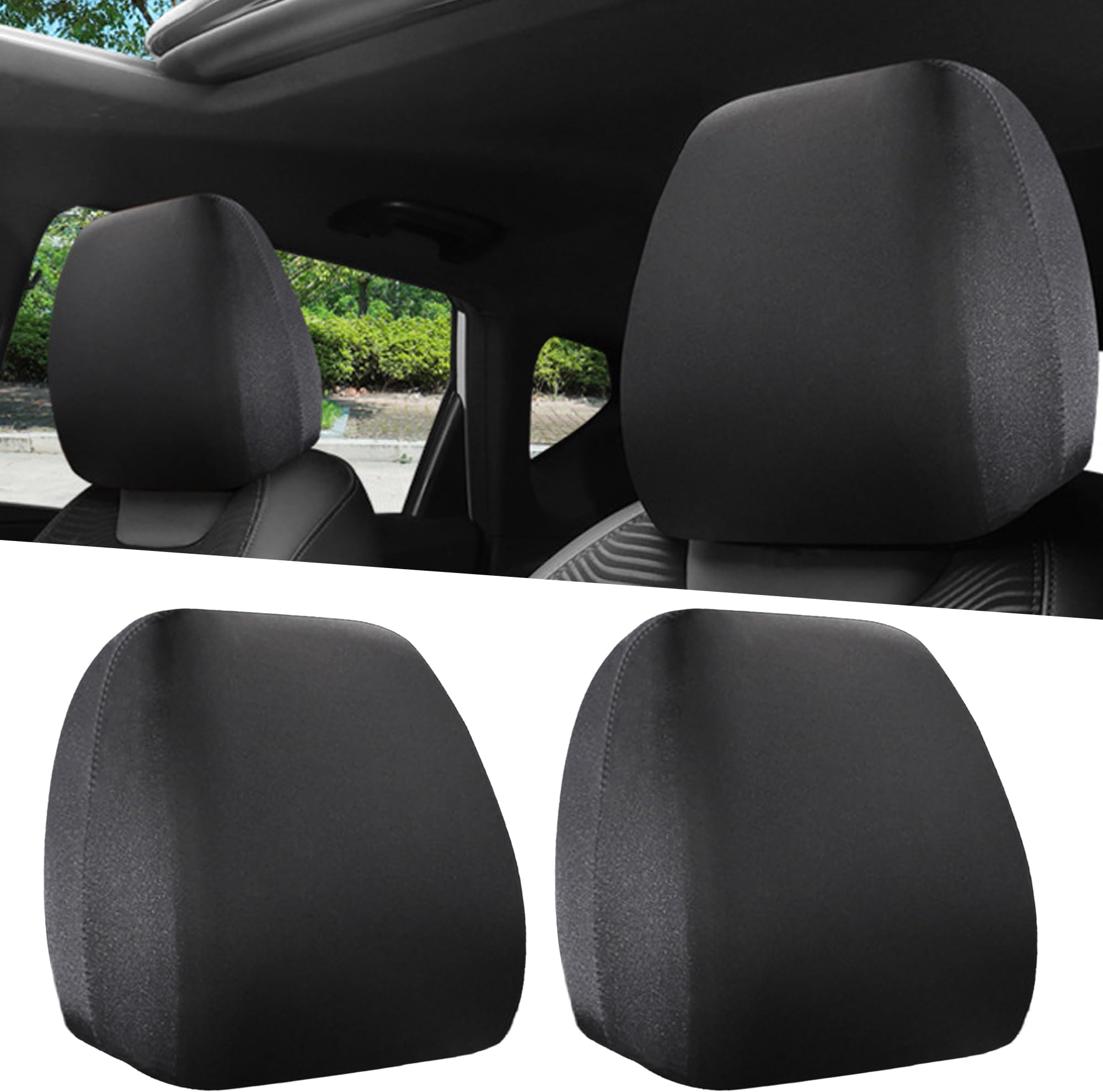 2PCS Car Headrest Covers, Anti-Dirty Soft Car Head Rest Cover Protector, Reusable Vehicle Interior Seat Pillow Protective Covering, Universal Automotive Accessories for SUV, Sedan, Truck (Black)