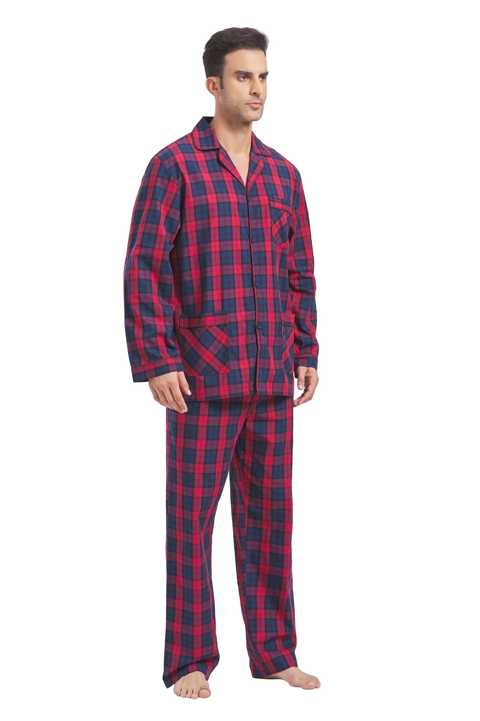 Pigiama da uomo in cotone set da 2 Pice Plaid Comfy pigiameria PJS con tasche