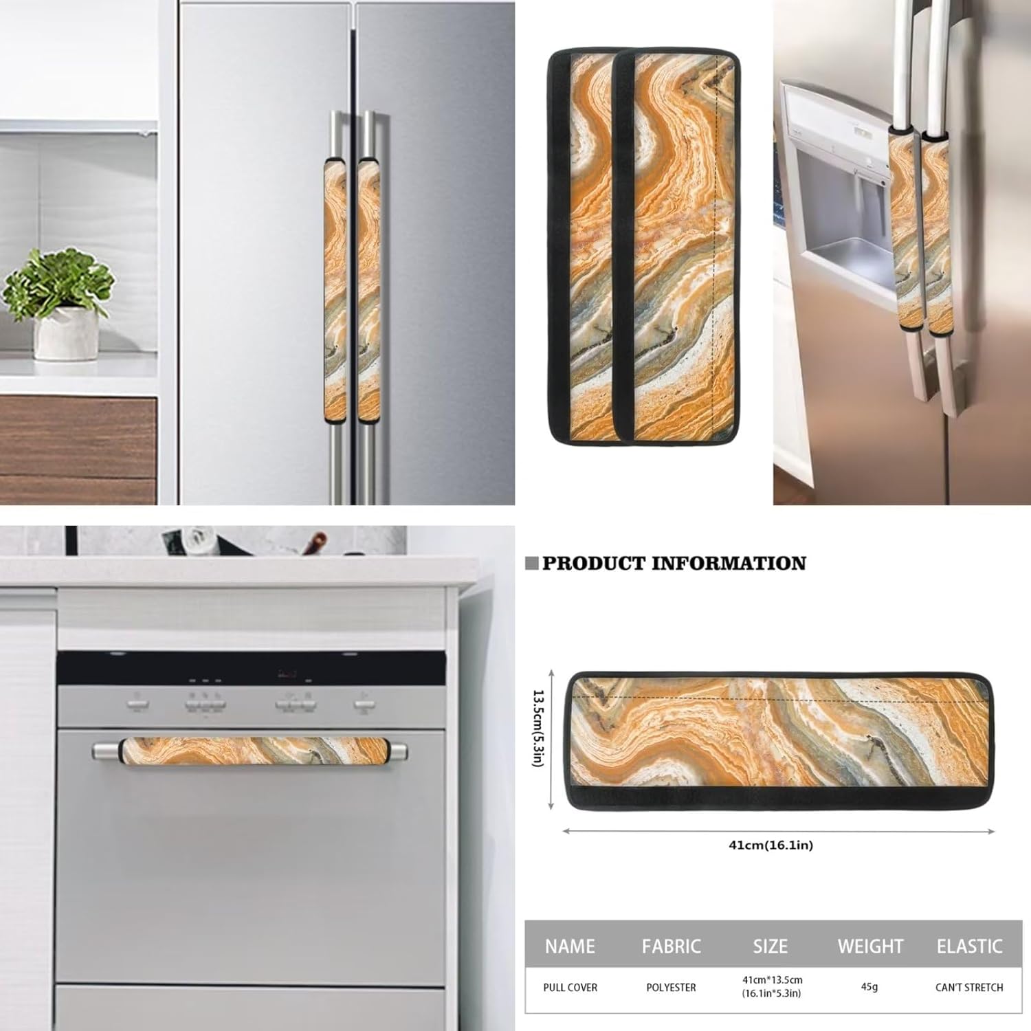 Marble Appliance Handle Covers Set of 6 Refrigerator Door Handle Covers Keep Appliance Clean for Fridge Microwave Stove Dishwasher Kitchen Decor Accessories