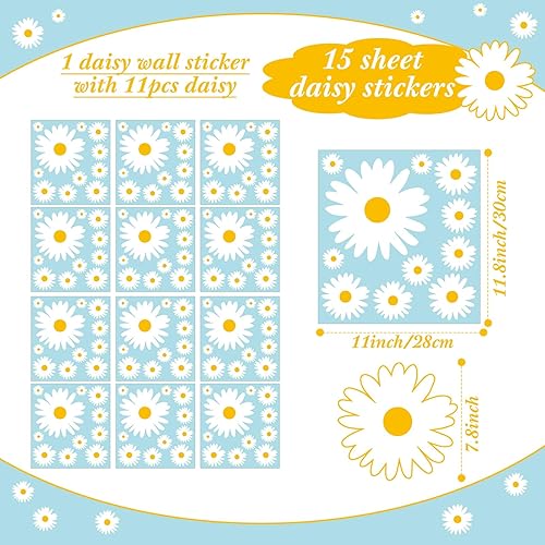 Miniatura 2 de TaoBary 165 piezas de calcomanías de pared de margaritas grandes, 15 hojas, calcomanías de vinilo para despegar y pegar, calcomanías florales para