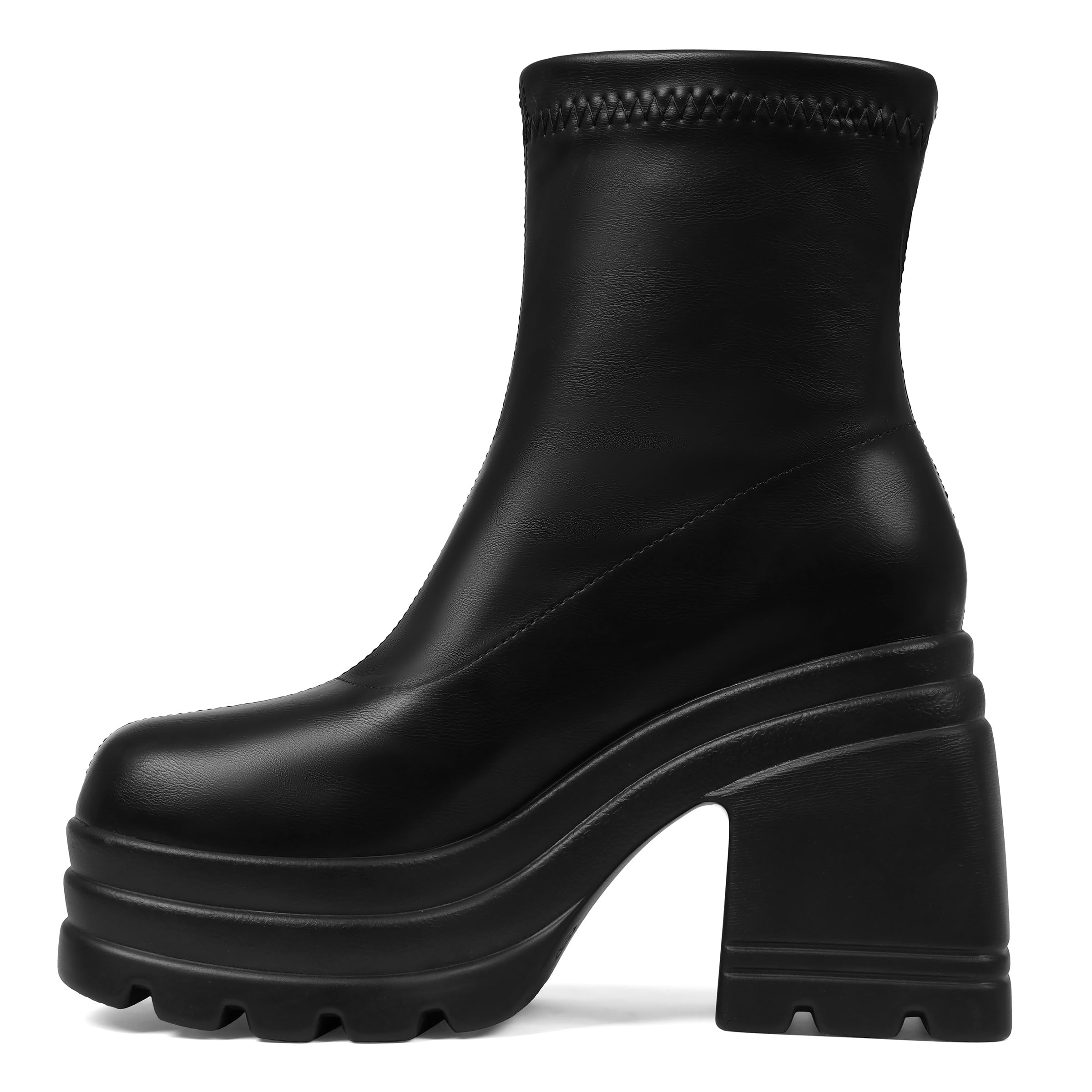 CELNEPHO Ankle Boots for Women Comfortable Square Toe Slip On Stretch Soft Chunky Block High Heel Knit Platform