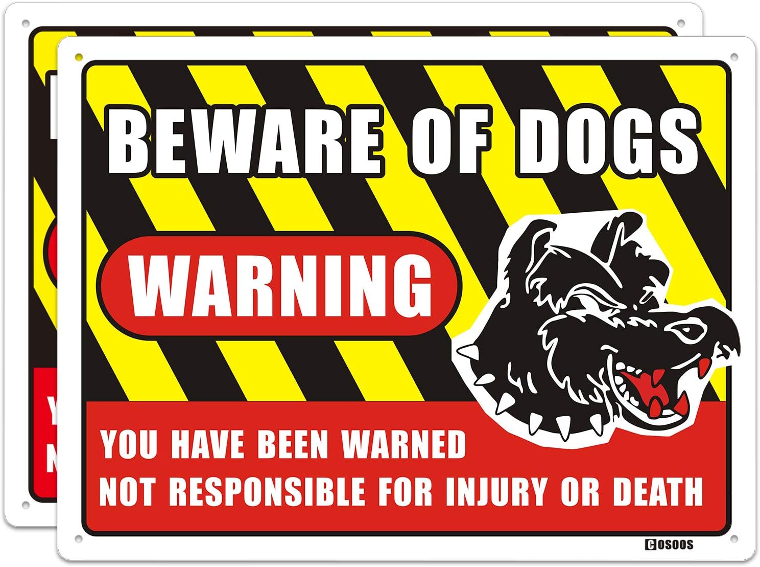 No Trespassing Beware of Dog Sign with Graphic, 2-Pack Indoor Outdoor Metal Aluminum 15.7x 11.8 Inch Rust Free UV Printed Caution Warning Sign 40Mil Thick