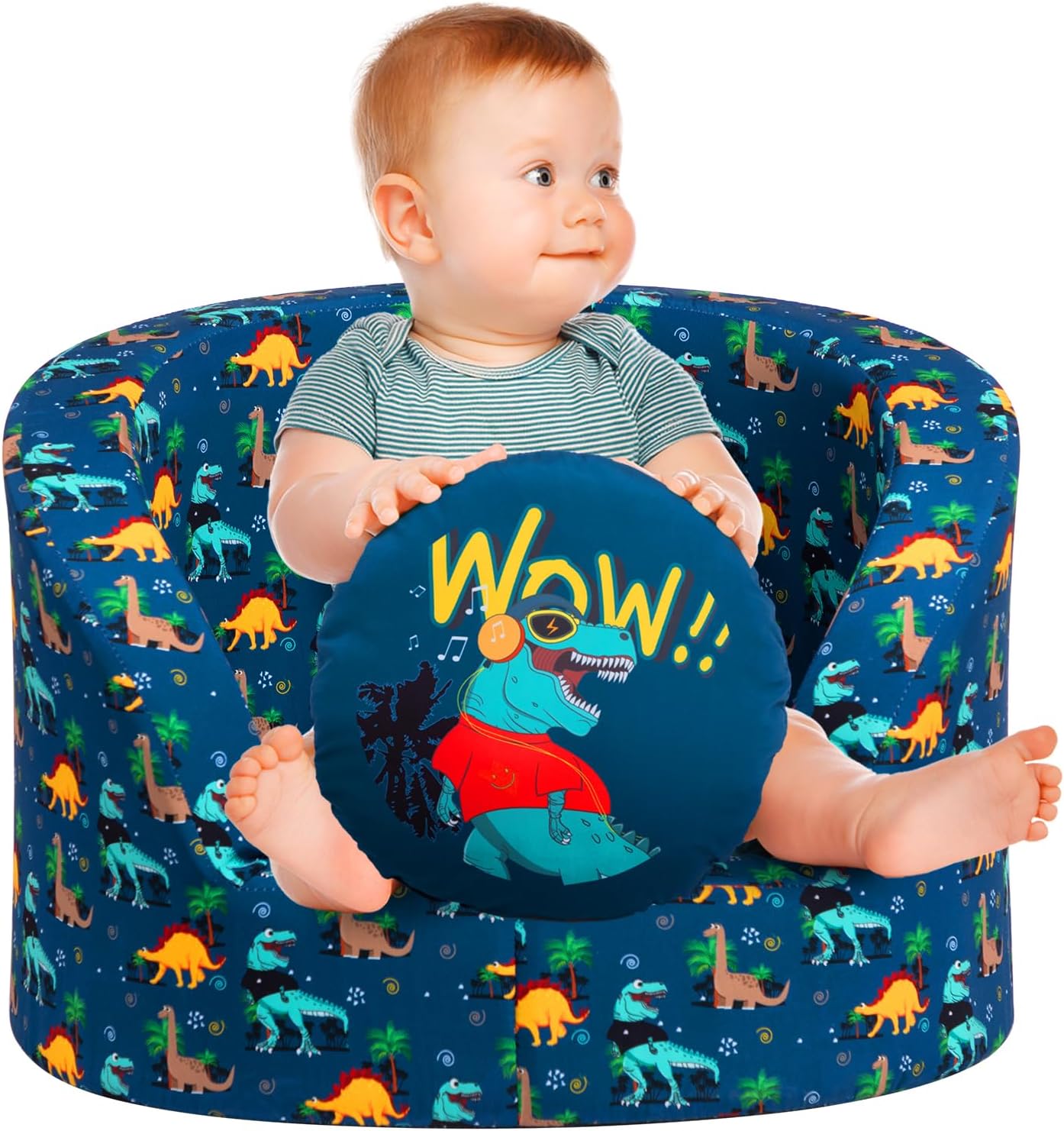 alimorden snug-arch toddler couch, comfy foam baby chair, ergonomic toddler chair with a snug embrace design for boys and girls, dinosaur
