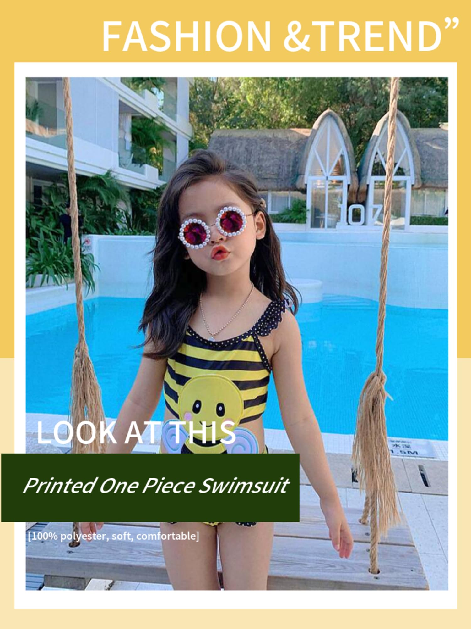 Baby Girl One Piece Swimsuit Cute Bee Swan Whale Ladybug Tankini Beach Swimwear Bathing Suit Rash Guard Bikini (bee, 12M)