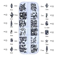 Vista 2 de HNUIX Diamantes de imitación para uñas, tamaño 3D, gemas de uñas gris mineral de cristal, parte trasera plana, con kit para arte de uñas