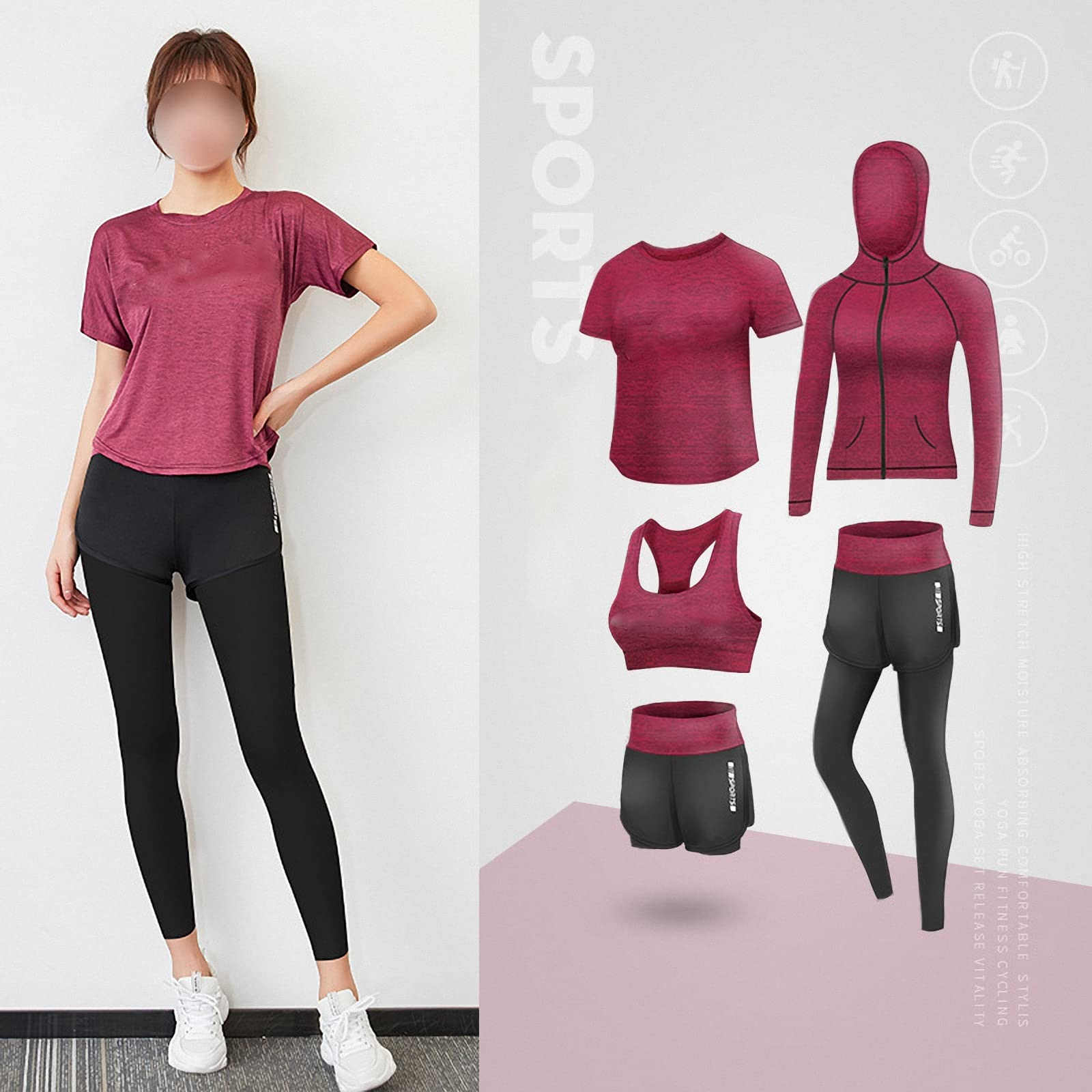 5-częściowy damski dres fitness, joga dla początkujących odzież na siłownię, do biegania na co dzień szybkoschnące legginsy, styl 5, 3XL