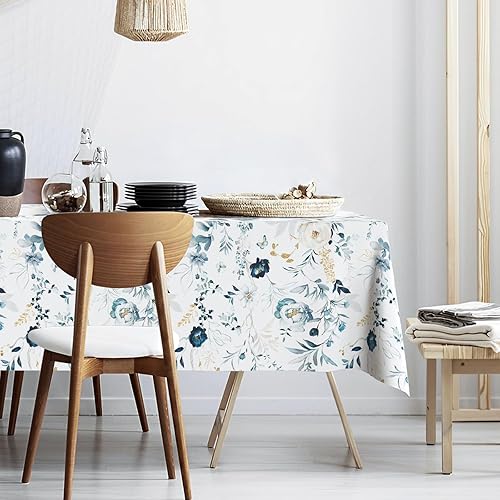 Ablecozy Mantel impermeable de tela con flores azules, rectangular, a prueba de arrugas, resistente al aceite, para mesa de comedor, fiestas de bufé