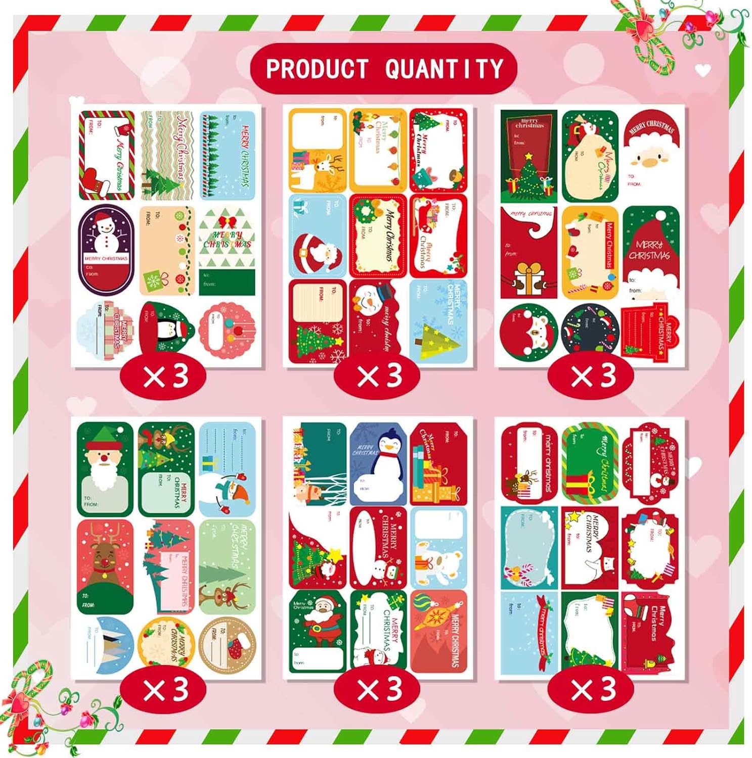 Christmas Gift Tags, 162 PCS Christmas Tags Labels Self Adhesive Gift Christmas Stickers Santa Snowmen Xmas Tree Reindeer Bells Holiday Decorative Tags for Christmas Presents - Image 2