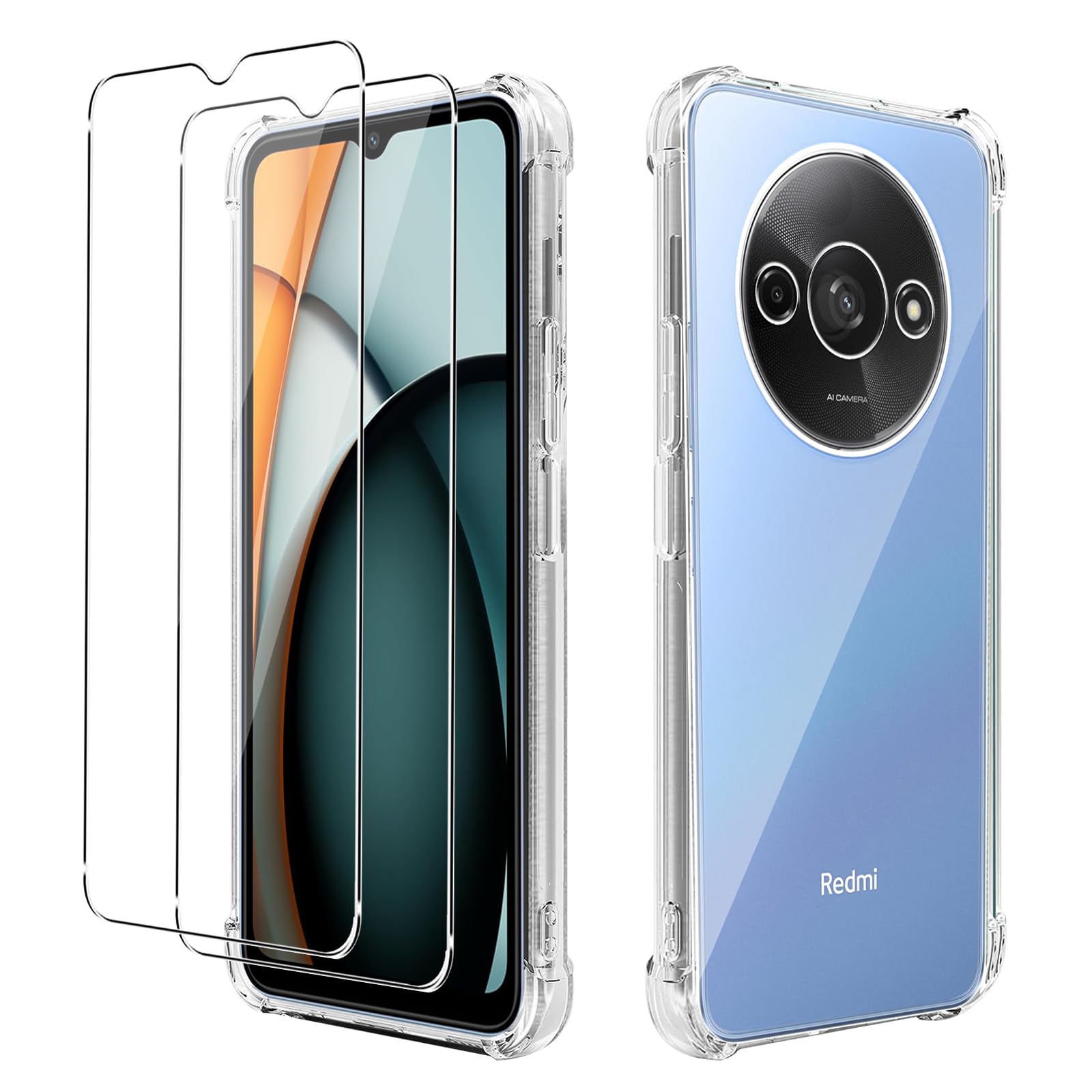 Cover Per Xiaomi Redmi A3 Con 2 Pellicole Vetro Temperato Incluse – Custodia Morbida TPU Opaco Sottile E Leggera – Anti-impronta, Antiscivolo, Protezione Completa - 2