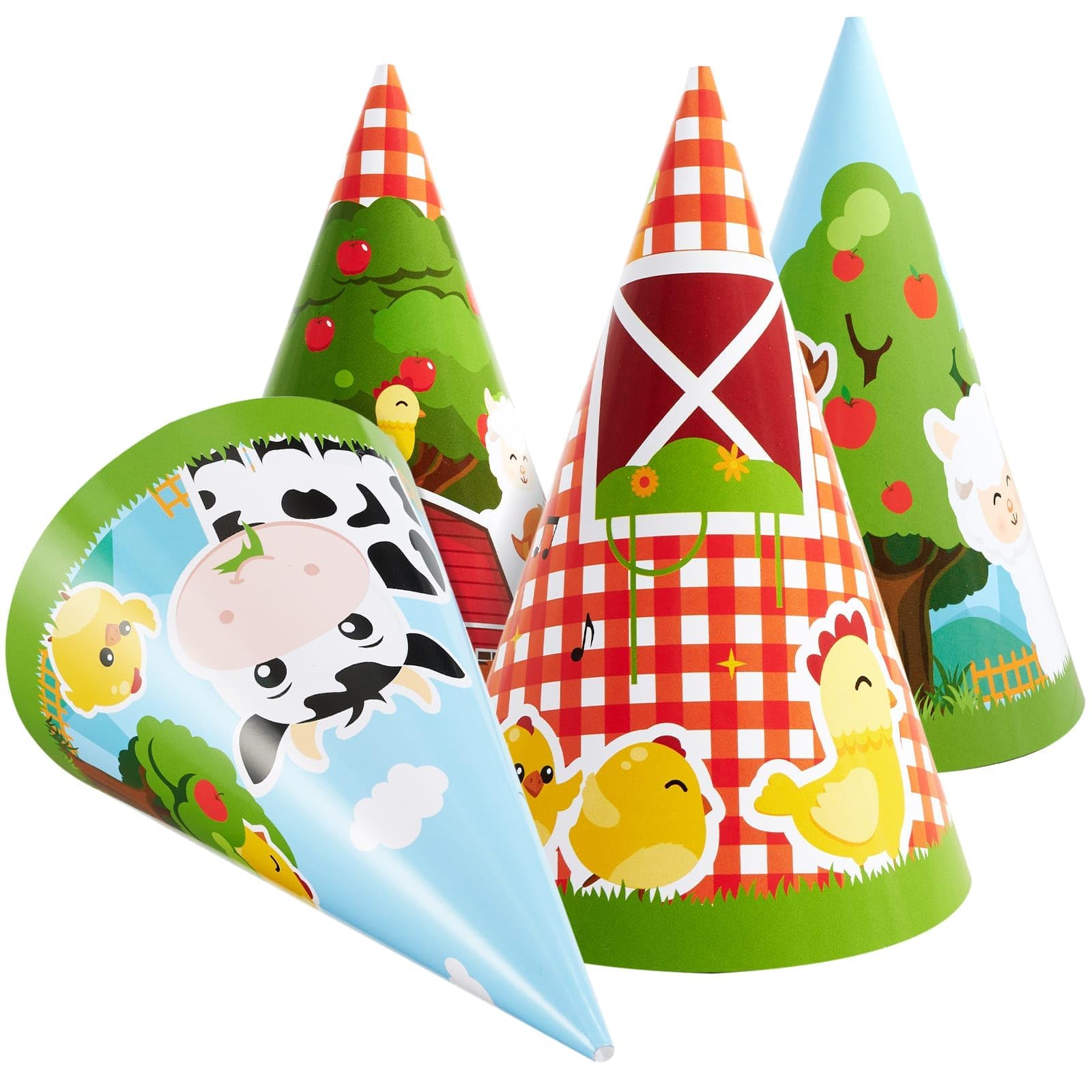 WERNNSAI 12 Pcs Farm Birthday Party Hats - Farm Animal Party Decorations Farm Themed Costume Headwear Farmhouse Barnyard Paper Cone Hats for Kids Birthday Baby Shower Party Favor