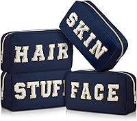 Vista 11 de Cunno 4 Piezas Bolsas de Maquillaje Preppy de Chenilla con Letras Bolsa de Cosas de Nailon Estuches Cosméticos con Cremallera para Mujeres Viaje