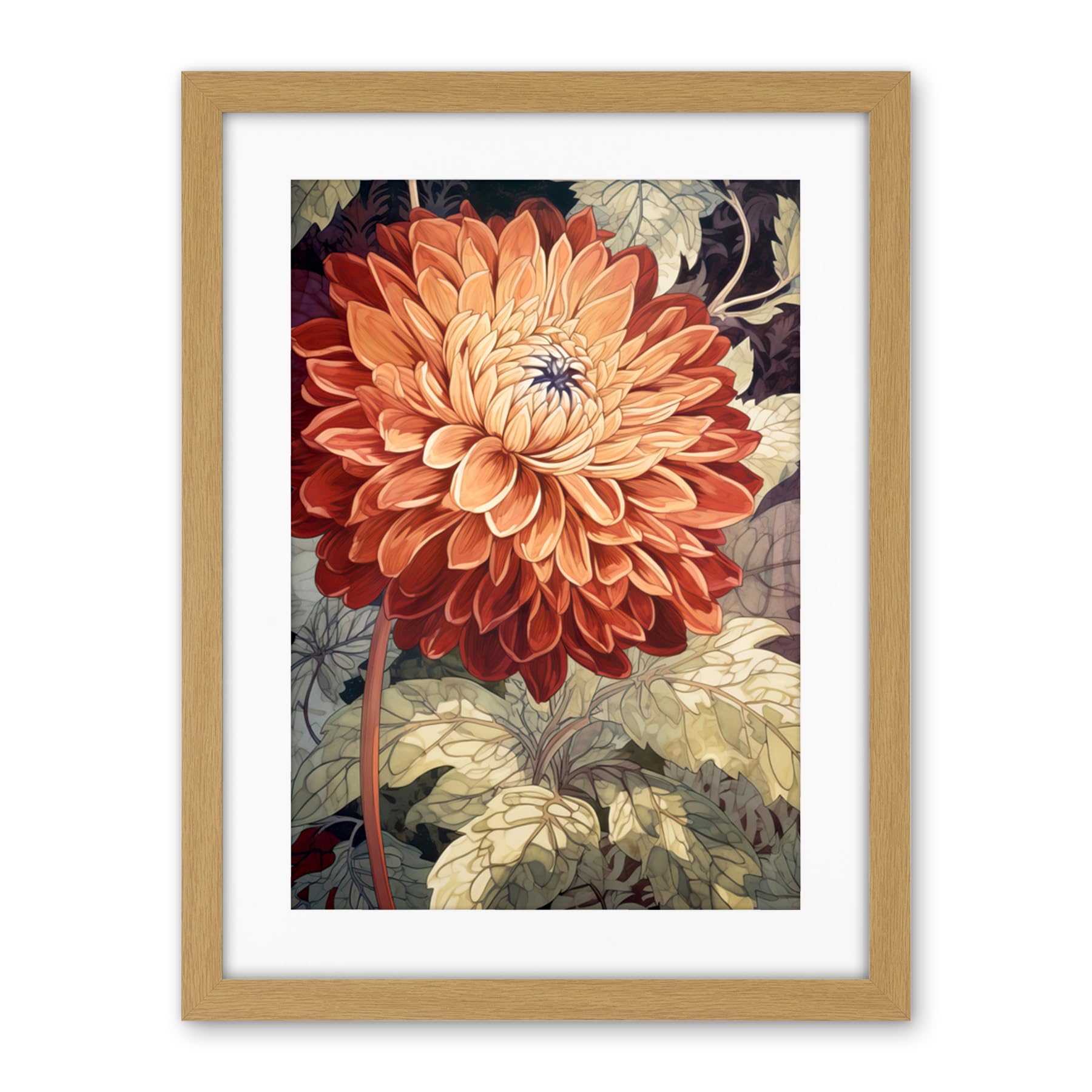 Artery8 Orange Dahlia Flower Watercolour Illustration Artwork Framed Wall Art Print 18X24 Inch