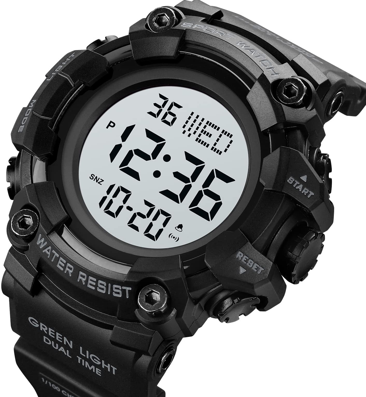 XCZAP Reloj deportivo negro para hombre, cronógrafo de cara grande, reloj de pulsera militar con manecillas luminosas, correa de silicona casual impermeable para uso diario y exterior, regalo para