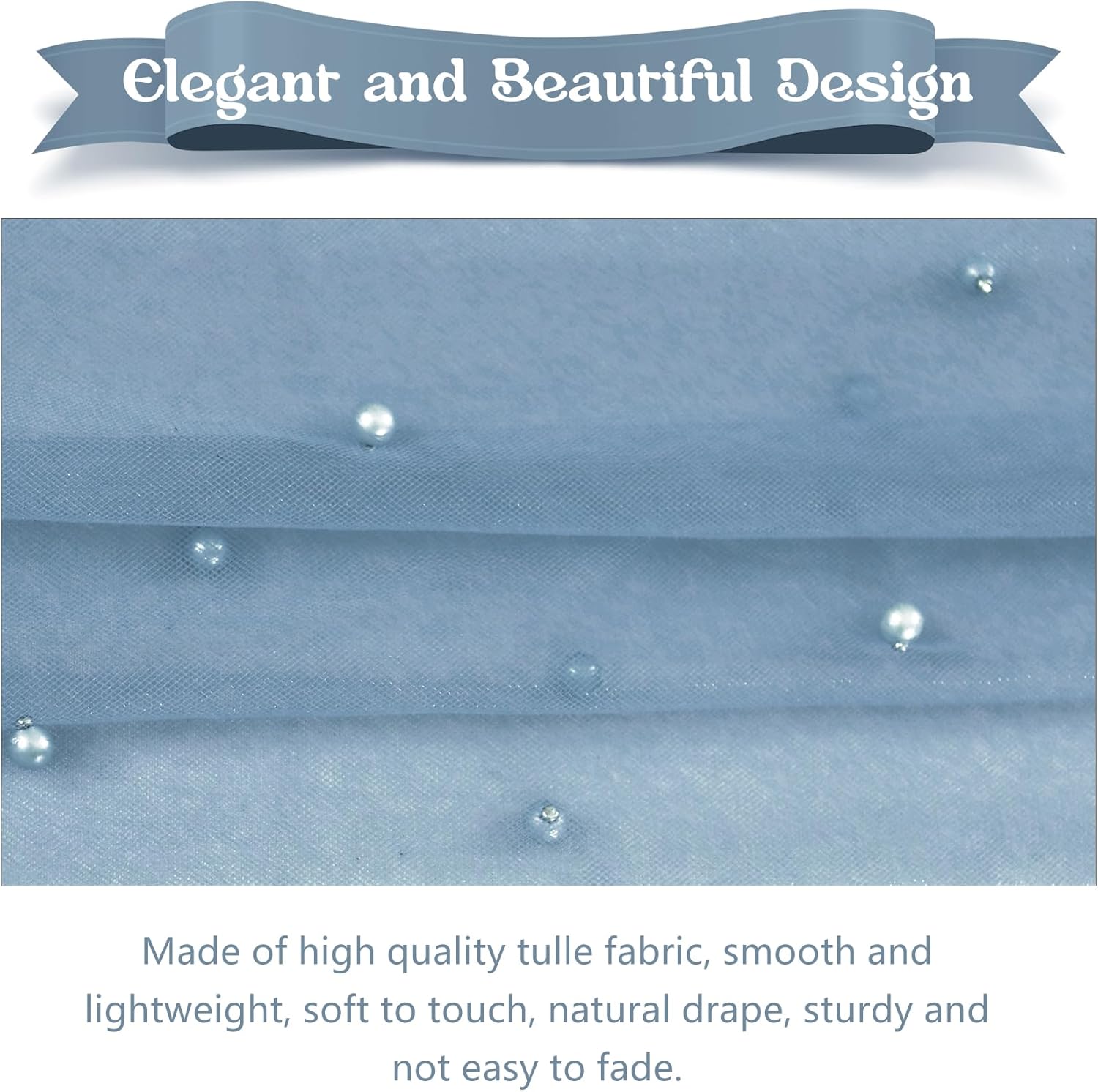 12 Pack 10FT Pearl Table Runner 30x120 Inch Dusty Blue Tulle Fabric Boho Rustic Sheer Table Runners Lace Table Cloth for Wedding Bridal Shower Birthday Party Arch Veil Dessert Table Decor (Dusty Blue)