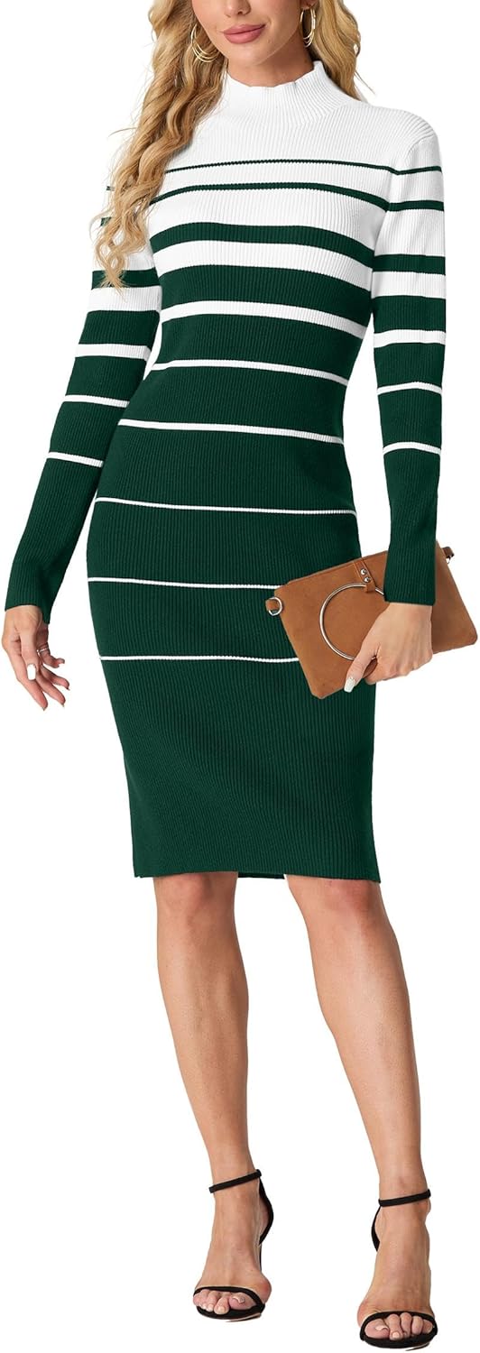 GRECERELLE Womens 2026 Fall & Winter Outfits Sweater Dress Mock Neck Long Sleeve Slim Fit Ribbed Knit Bodycon Midi Dress