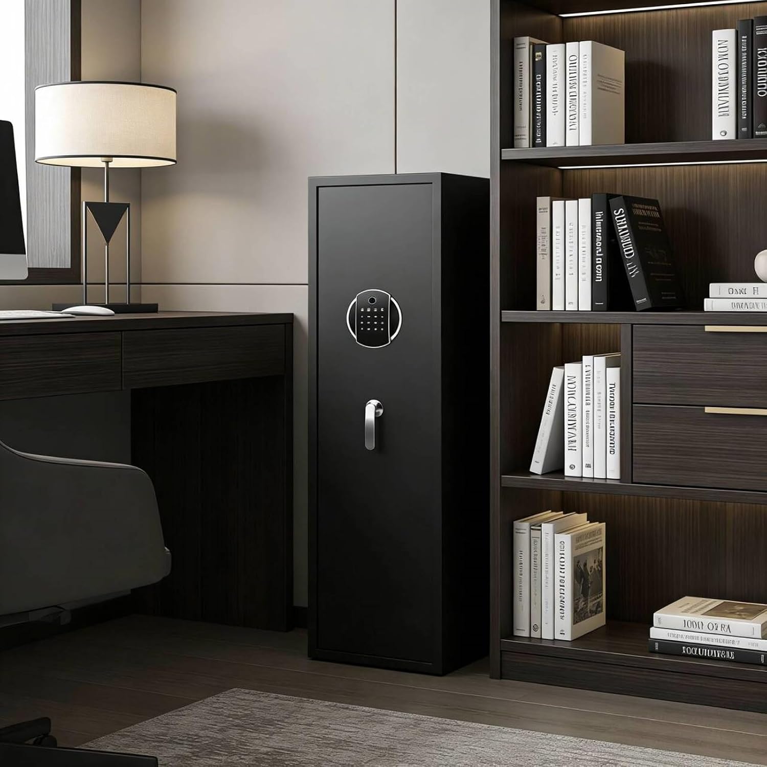 Fireproof Gun Safe for 8 Rifles and Pistols with Alarm System Fingerprint Rifle Safes Home Gun Cabinet with Lockable Compartments Storage of Firearms and Ammunition(No fingerprint)