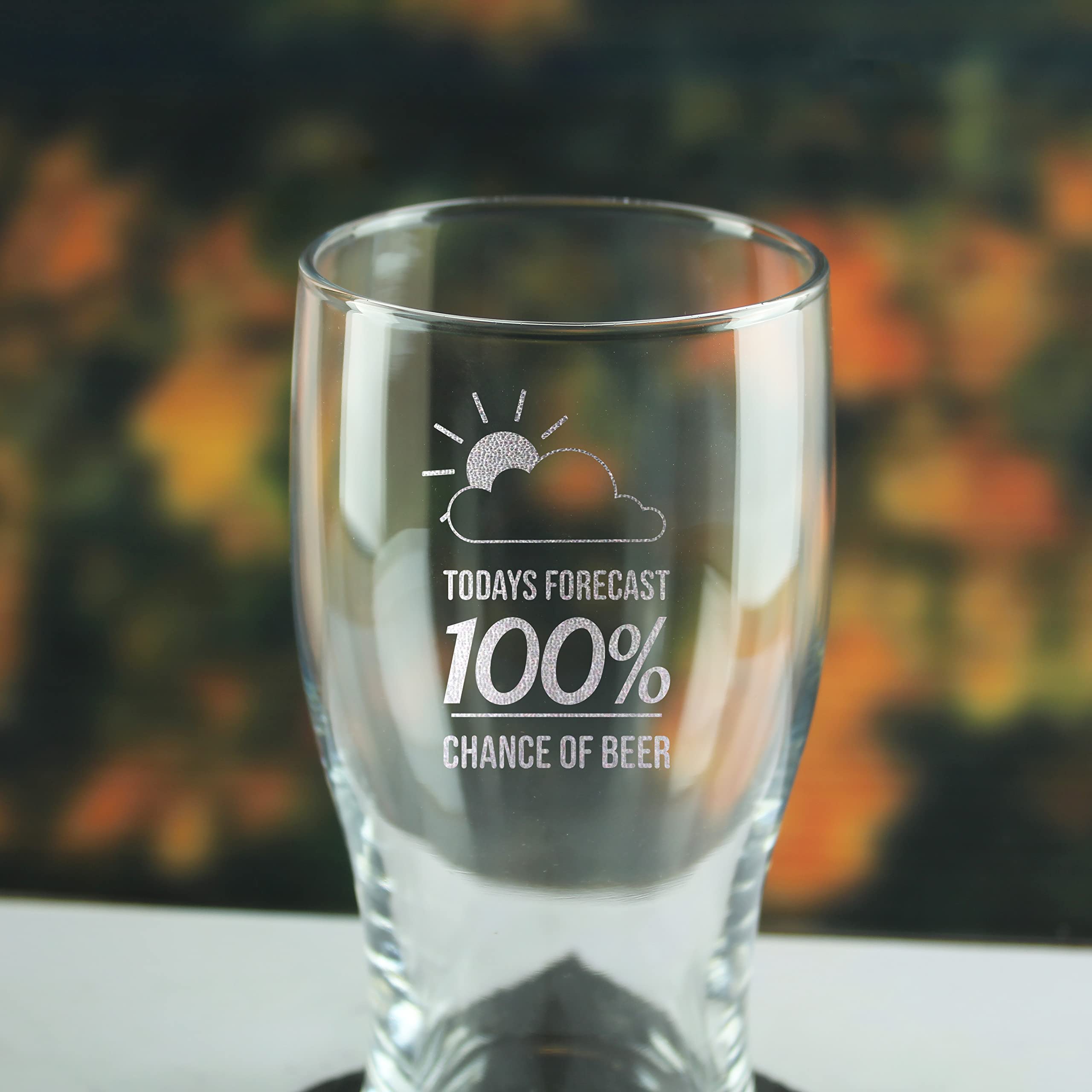 Verre à bière humoristique gravé, 100 % Chance of Beer, pinte de tulipe, peut contenir jusqu'à 568 ml, cadeau pour lui, papa, fête des pères, coffret cadeau, gravé au Royaume-Uni