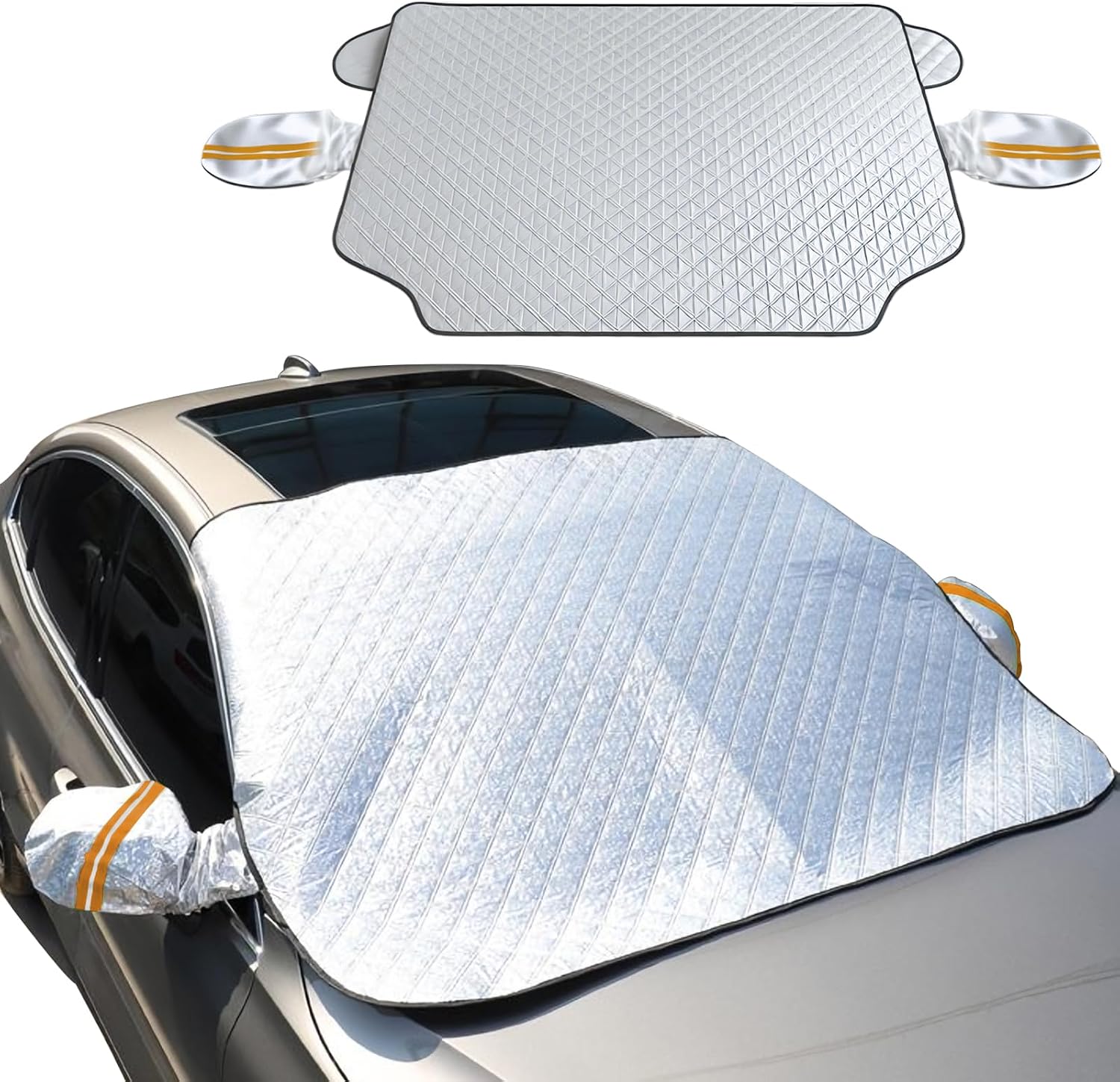 vvag Car Windshield Snow Cover for Ice & Snow Protection,4-Layer Universal Front Windshield Cover with Magnetic Edges & Side Mirror Covers Fits Cars, Trucks, SUVs, Sedans, Vans