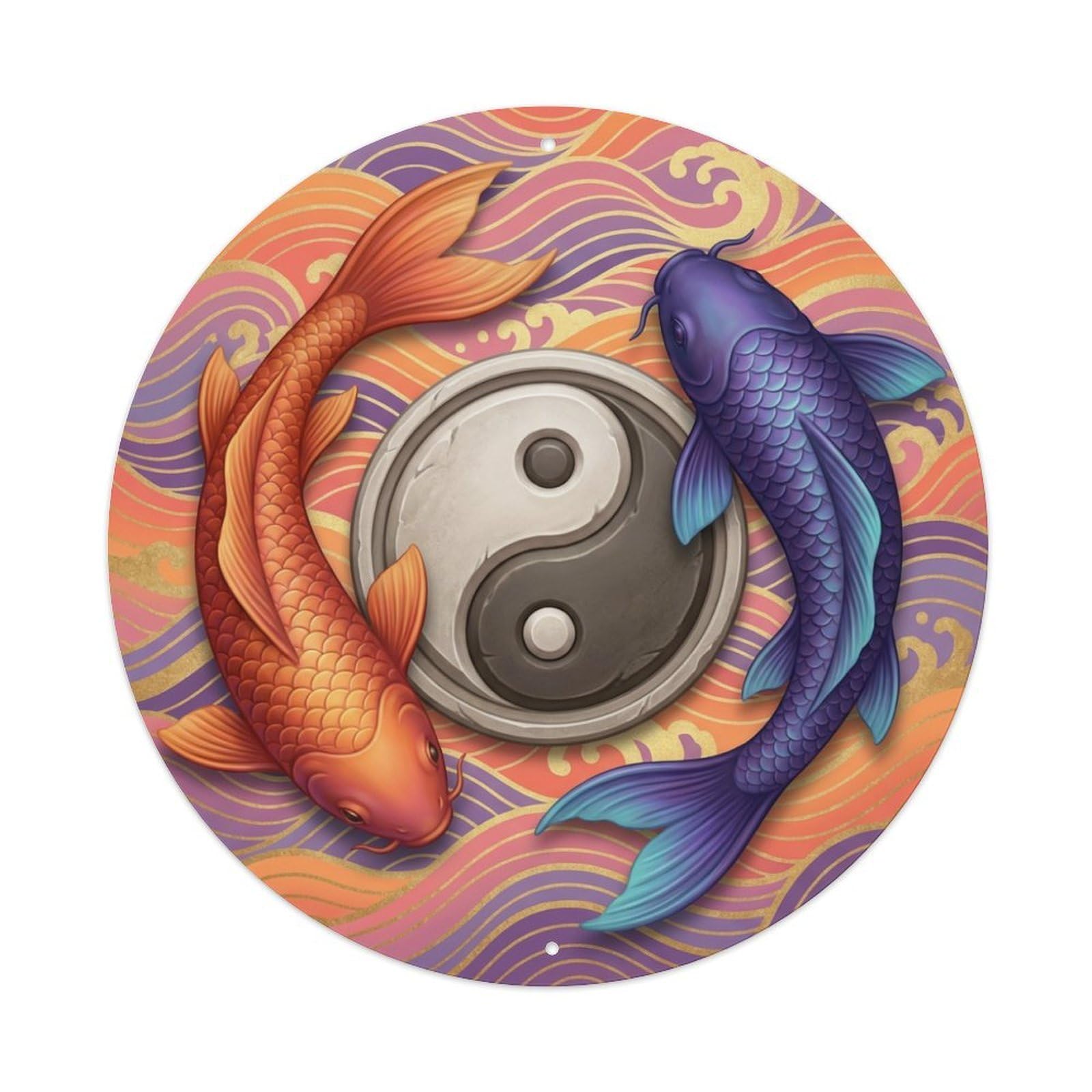 Metal Tin Sign Tai Chi Koi Fish Sunset Dusk