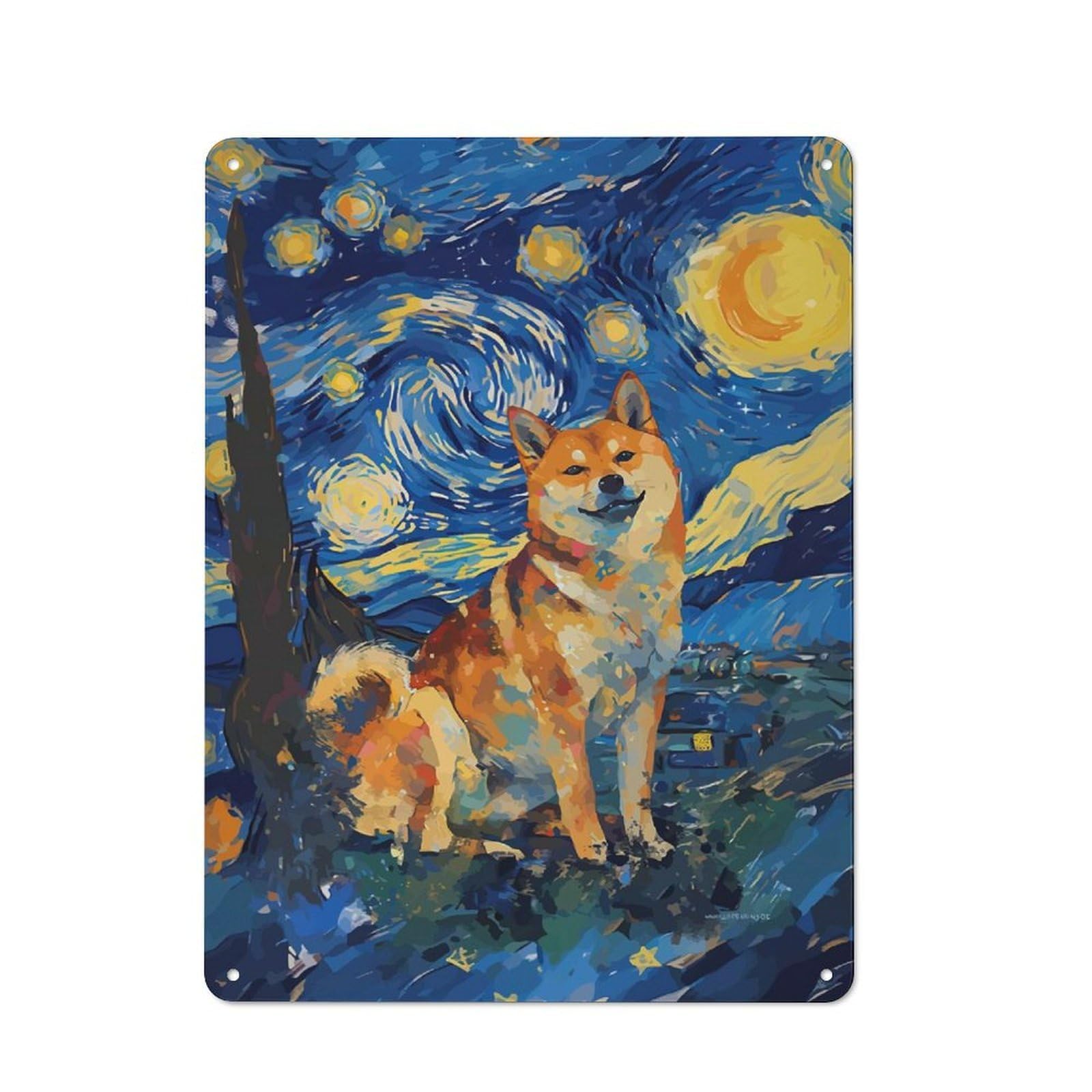 Junmoney Style-6 Starry Night Shiba Inu Vintage Tin Sign 40X30cm For Lounge Or Reading Corner, For Reading Corner Decorators