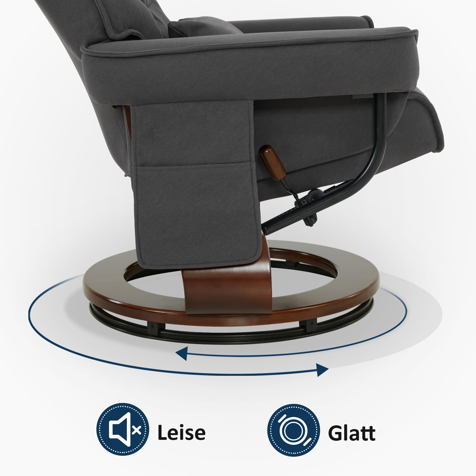 M MCombo Poltrona relax con sgabello, sedia per TV girevole con funzione reclinabile, moderna per soggiorno, con cuscino e tasca laterale, 9076 (grigio scuro)