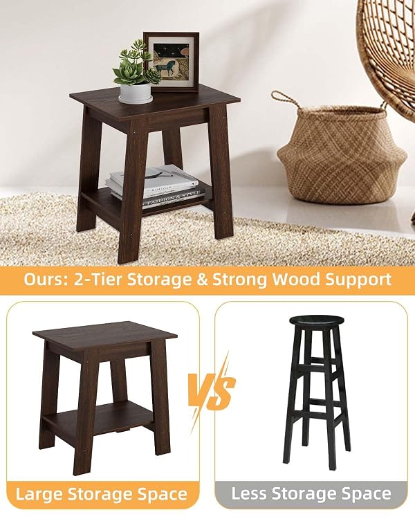 Farmhouse 2-Tier Storage End Table, Compact Side Table & Nightstand for Small Spaces, Easy Assembly Walnut Finish End Tables for Living Room, Bedroom, Entryway by PeakPursuit - Image 6