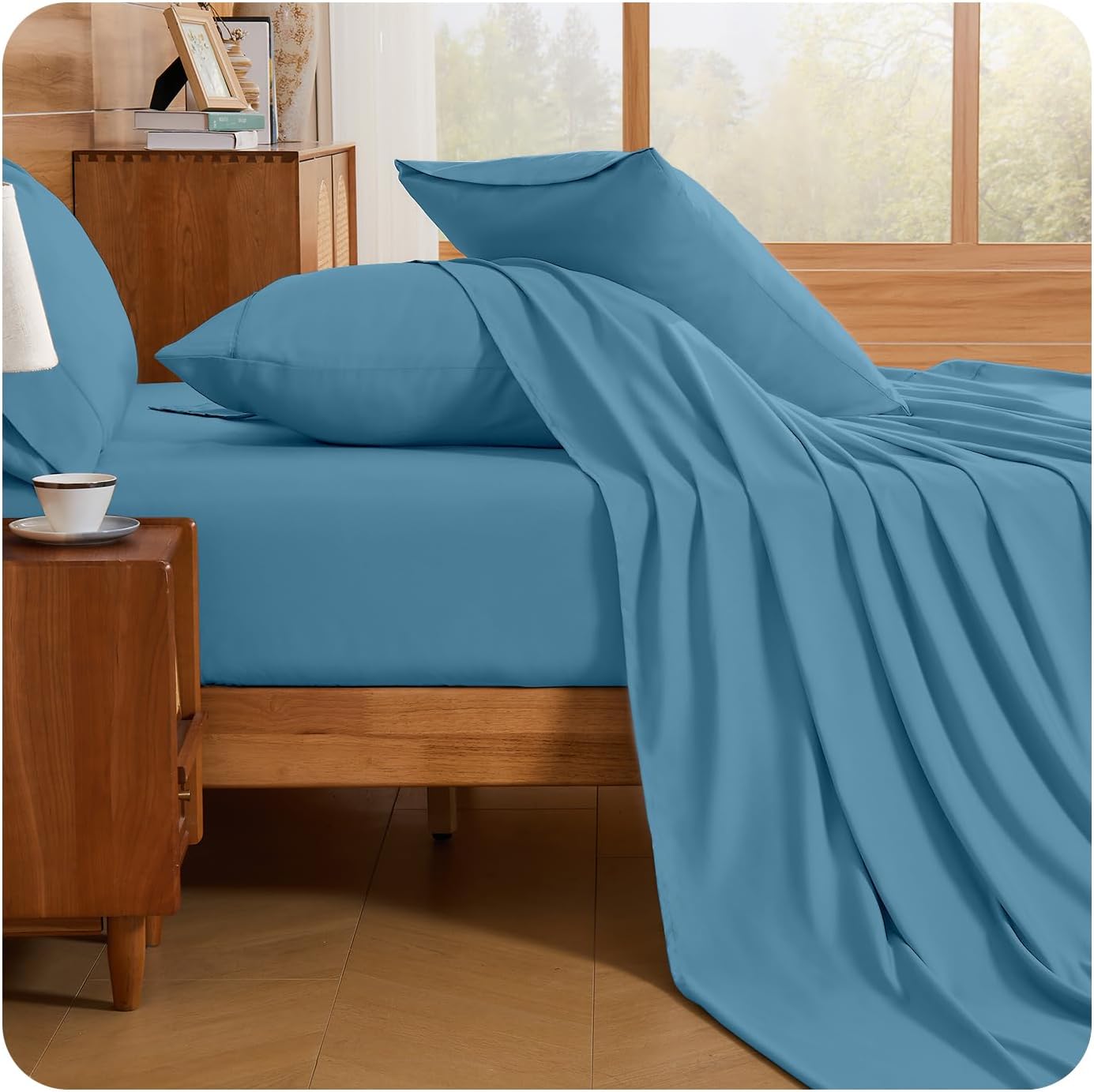 Loyalberry King Comforter Set- 6 Piece, Breathable & Cooling Sheets, Bedroom Must Haves, 18" Deep Pocket, Wrinkle, Soft Durable Bedding, Light Blue