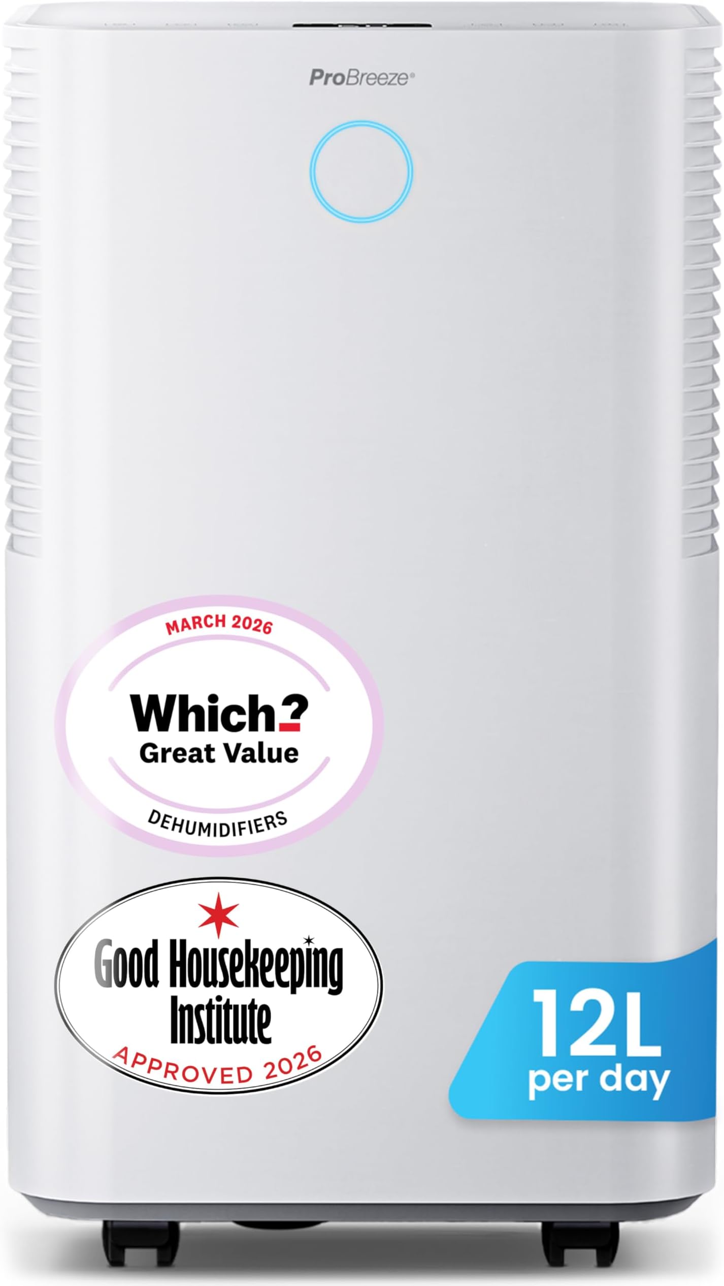 Pro Breeze® OmniDry 12L/Day Dehumidifier with Automatic Humidity Sensor & Display, 24Hr Timer, Laundry Drying, Continuous Drainage (White, 12 Litre)