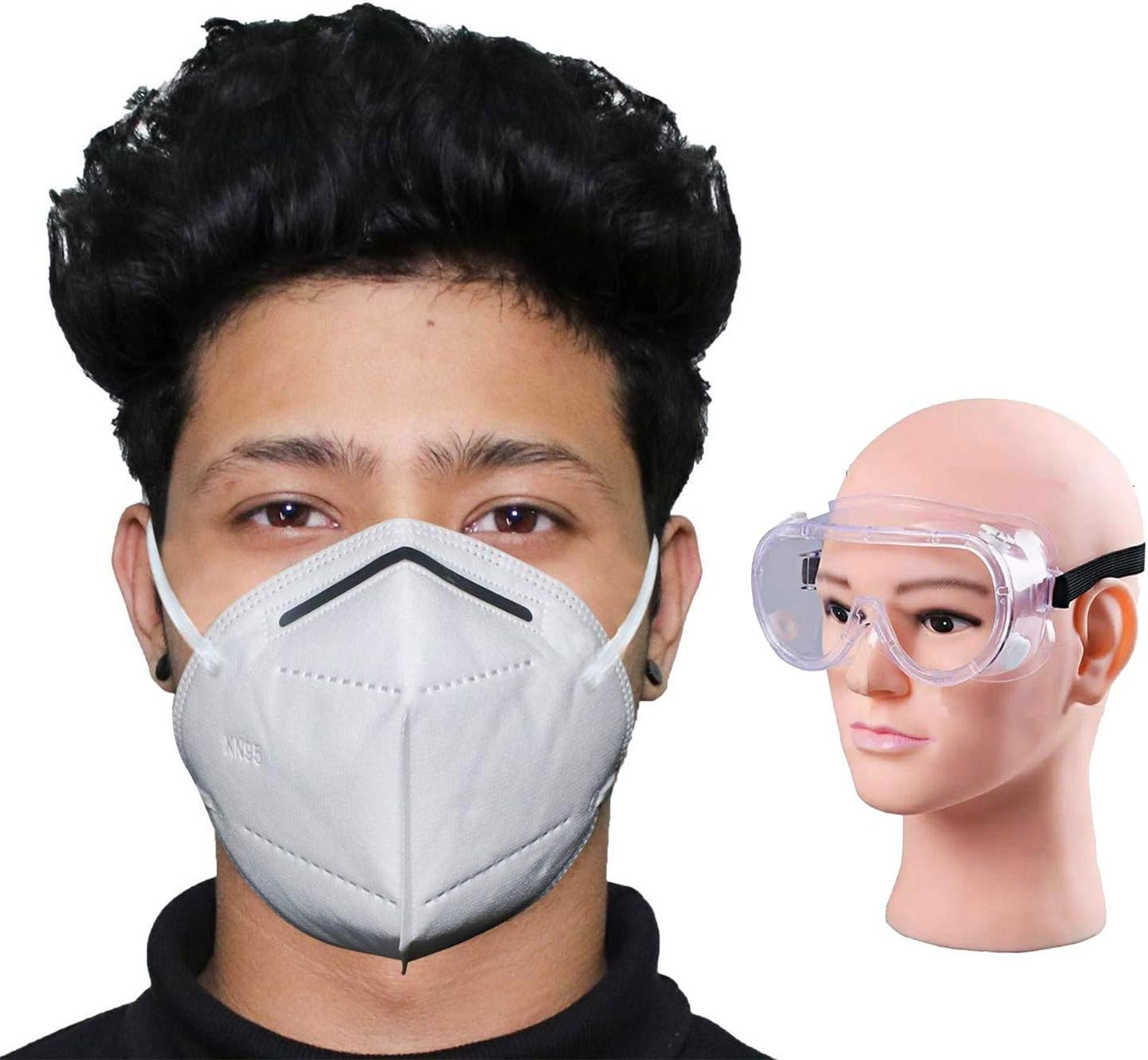 Zureni Combo of 1 Piece Goggle & K-N95 FDA Approved Disposable Face Mask with Nose Pin for Men & Women (10 Pcs)
