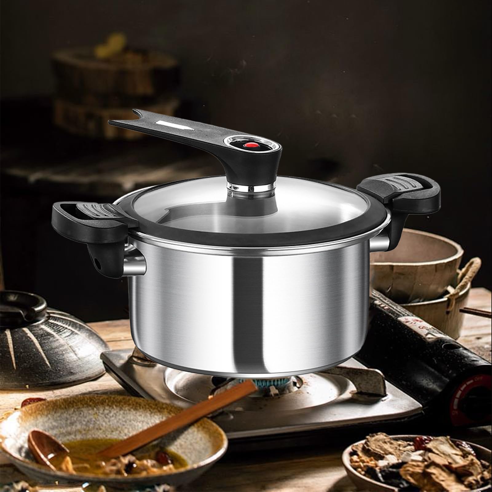 Olla a Presión de Acero Inoxidable Cocedor al Vapor a Presión | Olla Arrocera de Cocción Lenta Para Cocina Hogareña, Sopa, Arroz, Granos, Comedor Y Restaurante
