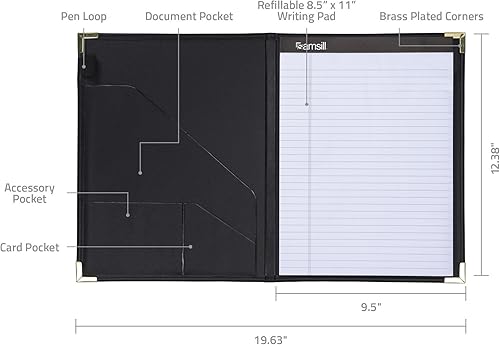 Vista 3 de Samsill Classic Collection 70010 - Portafolio de negocios, organizador de documentos con bloc legal de 8.5 x 11 pulgadas, piel sintética con Negro