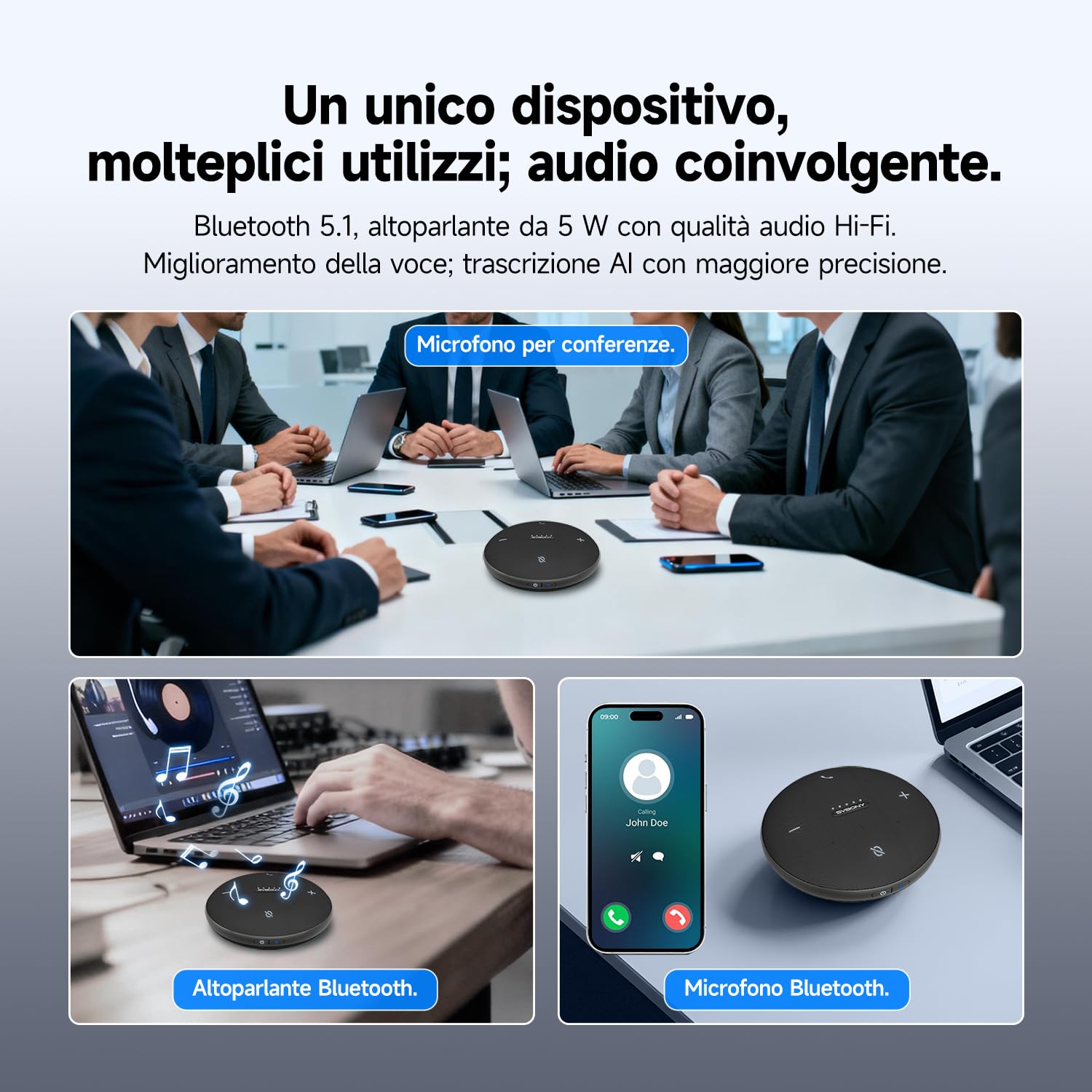 SVBONY Kit Videoconferenza Wireless Completo:, Webcam 2K con AI Noise Reduction, Microfono Omnidirezionale Omni2 per Riunioni da 8-10 persone, Plug & Play per Smart Working e Ufficio