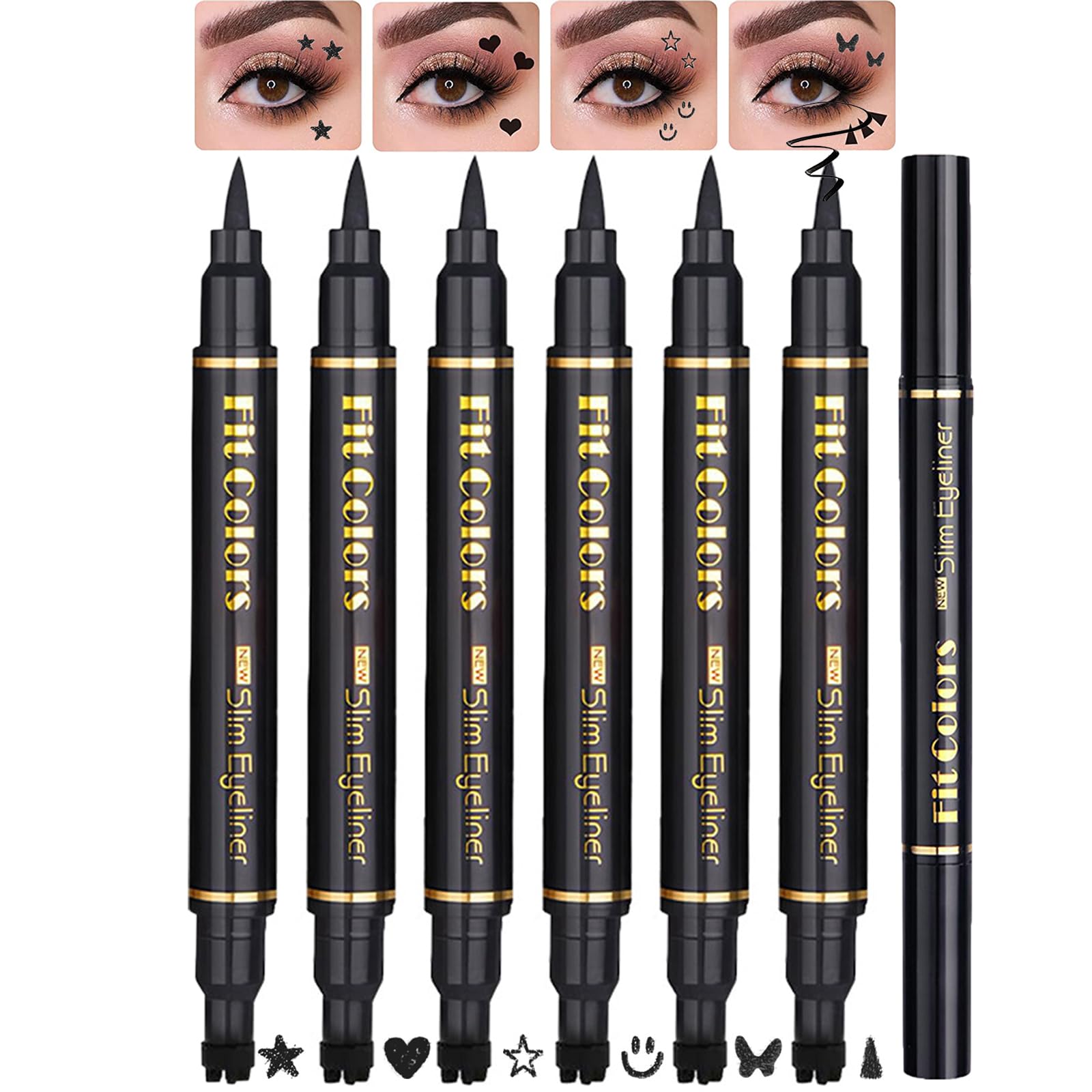6PCS Double-headed Liquid Eyeliner Stamp Pencil, Winged Black Eyeliner Pen