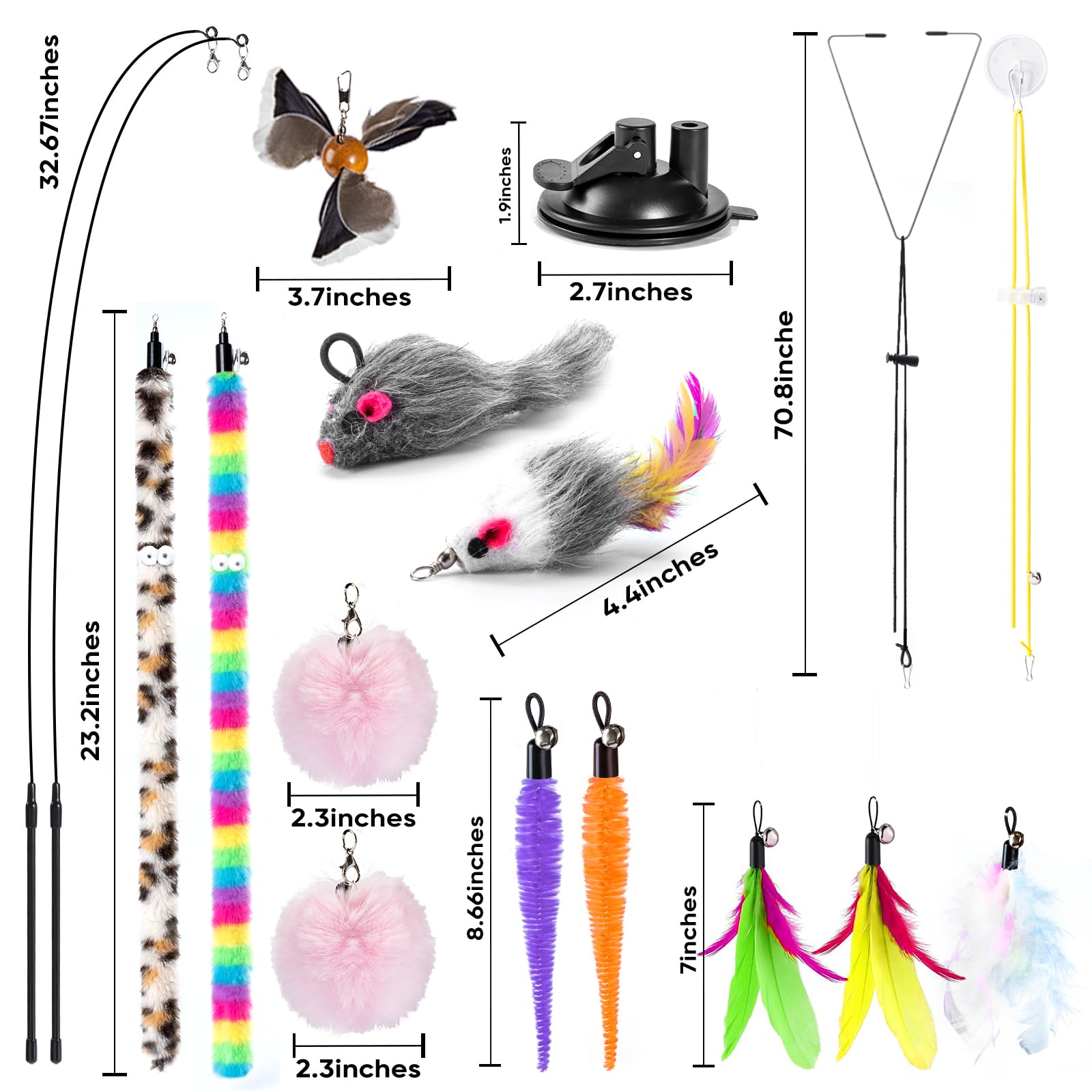 LongForU 12PCS Interactive Cat Toys, Cat Feather Toy, 4-in-1 Cat Teaser Wand with Bells and Feather, for Indoor Cats Adult & Kitten - Image 4