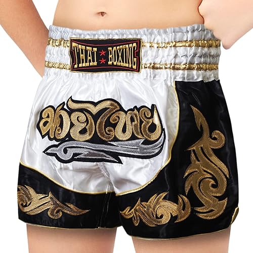 Pantalones cortos de Muay Thai para niños (4 años a 10 años) para boxeo, kickboxing, artes marciales mixtas, entrenamiento para niños y niñas