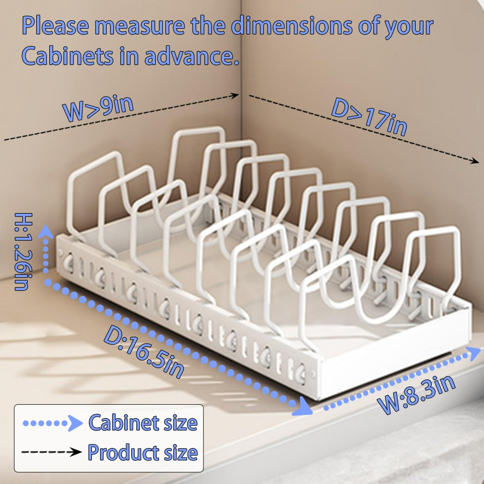 Wysuwany Organizer Na Garnki I Patelnie, Uchwyt Na Pokrywki Pod Szafką Kuchenną, Wysuwany Uchwyt Na Pokrywki I Patelnie Z 8 Regulowanymi Przegródkami Do Naczyń,White-2pack