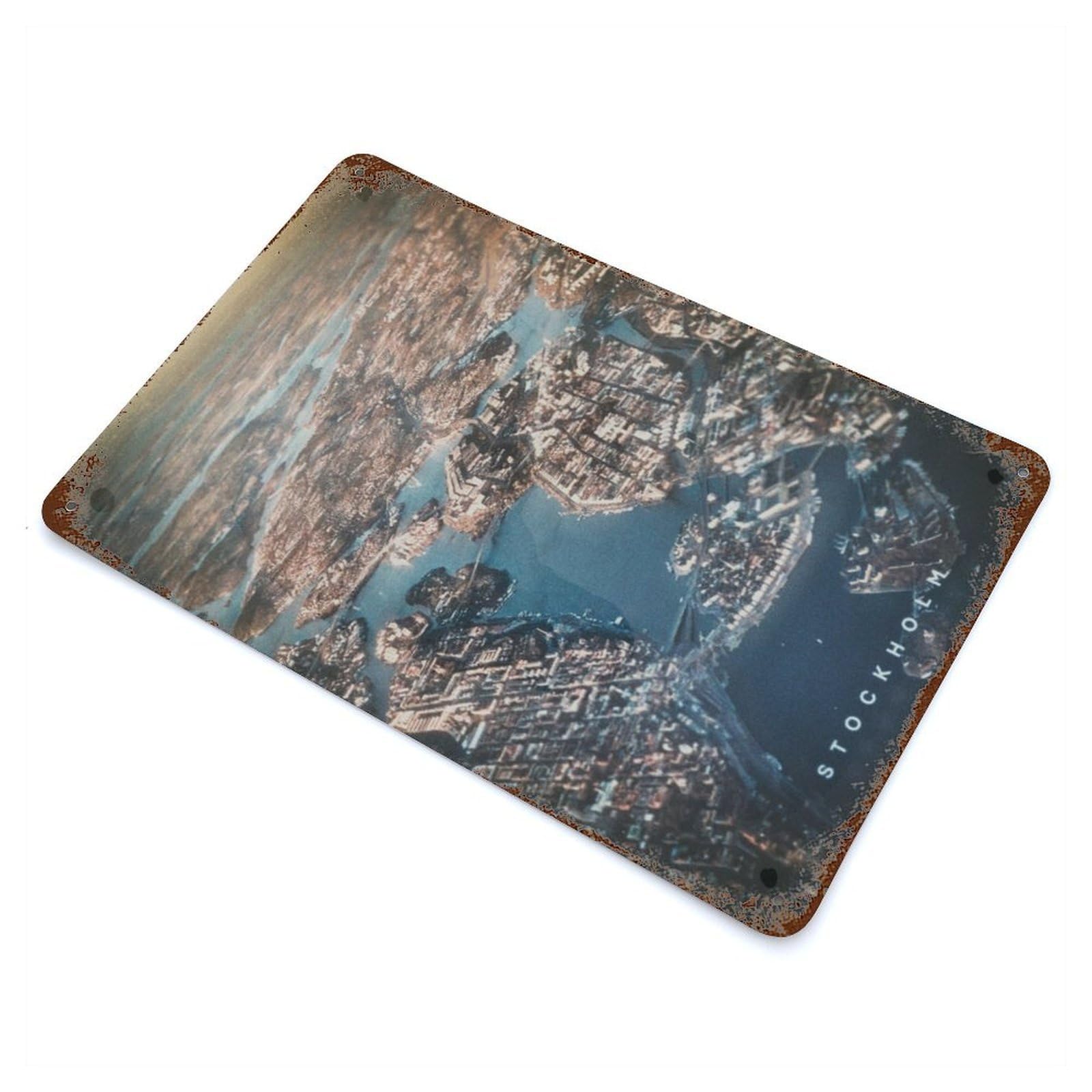 Stockholm Aged Metal Wall Plaque 11.8"x7.9", Decorative Metal Wall Art for Garage, Pub Or Kitchen