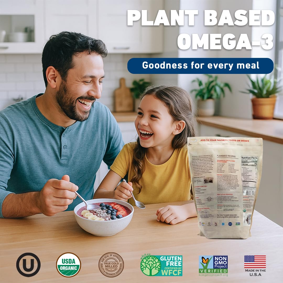 Premium Gold Organic Ground Flax Seed | 4 pounds | Omega 3 | High Fiber Food | Gluten-Free, Non-GMO, Kosher, Whole Milled Flaxseed, Plant-Based Protein, Ideal for Beverages, Baking & Topping