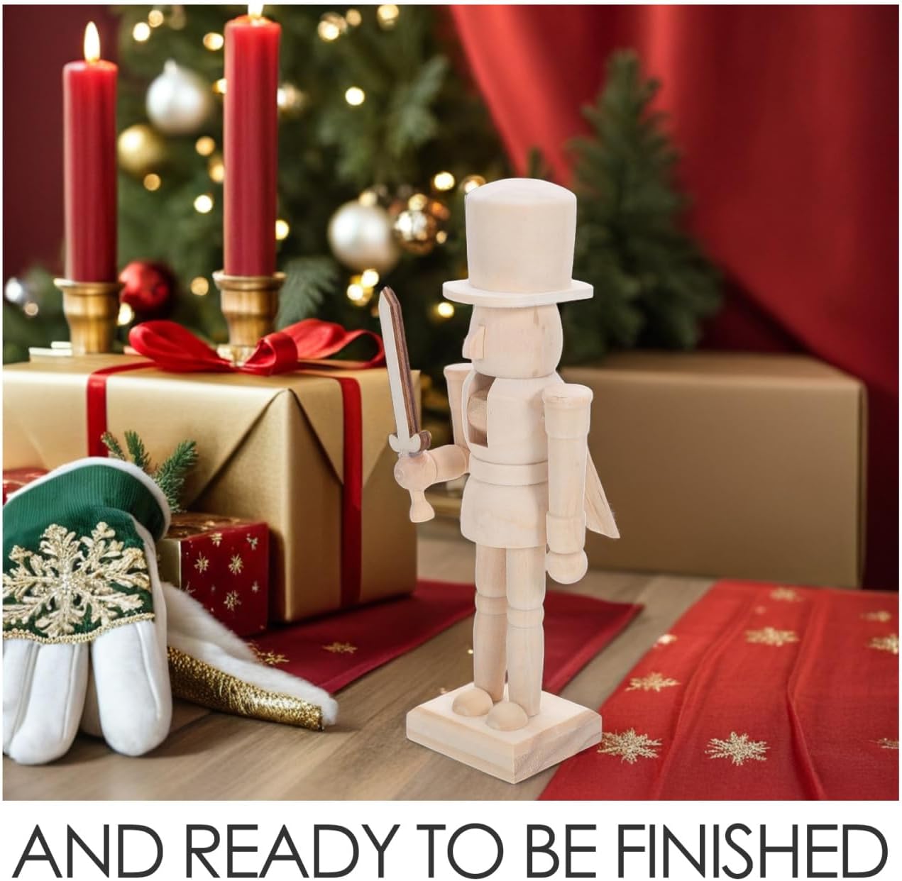 Unpainted Wooden Nutcracker, 3pcs Christmas Wooden Unfinished Nutcracker Natural Wood Color DIY Craft for Xmas Blank DIY Puppet Craft Decor Arts Project Ornaments Decoration