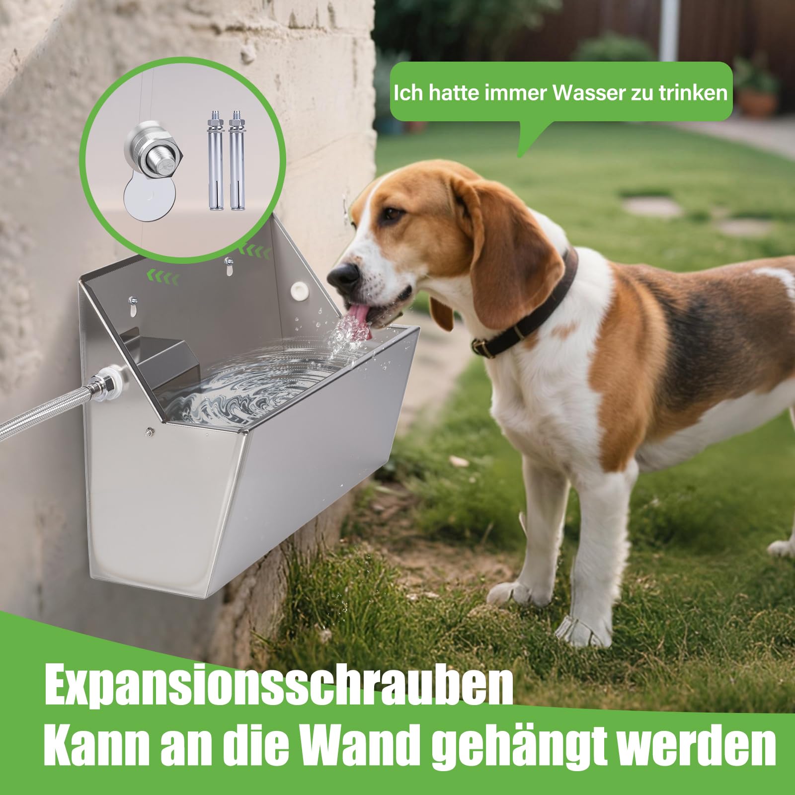 Rinder und Schafe Trinktrug 8 Liter Hundewasser im Freien Edelstahl-Wassernapf für große Hunde,Hundebecken Automatischer Hundewasserspender,Großer Hundewassernapf,Edelstahl-Wassernapf（8L）