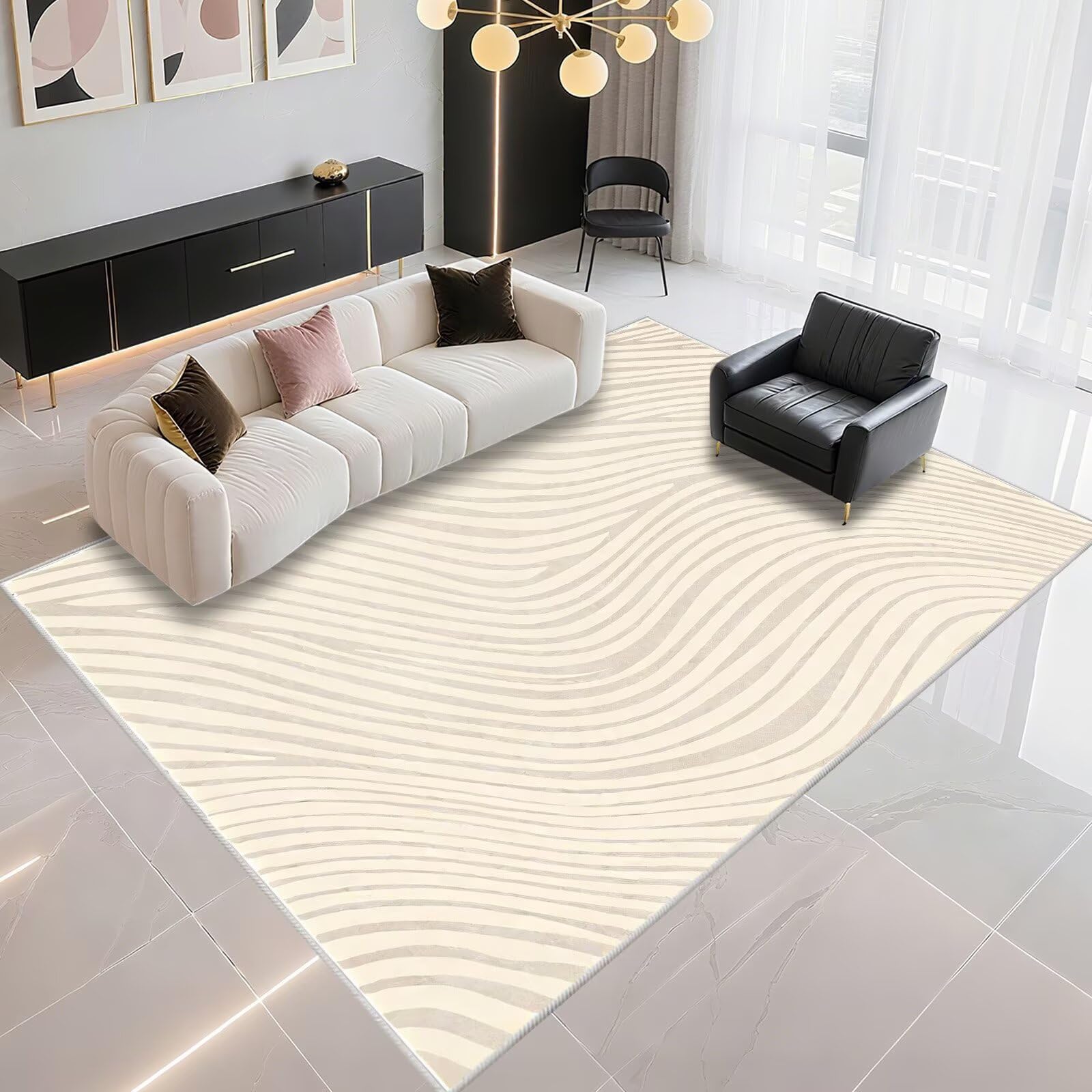 Descente de lit facile à nettoyer tapis grande taille kaki rayures modernes