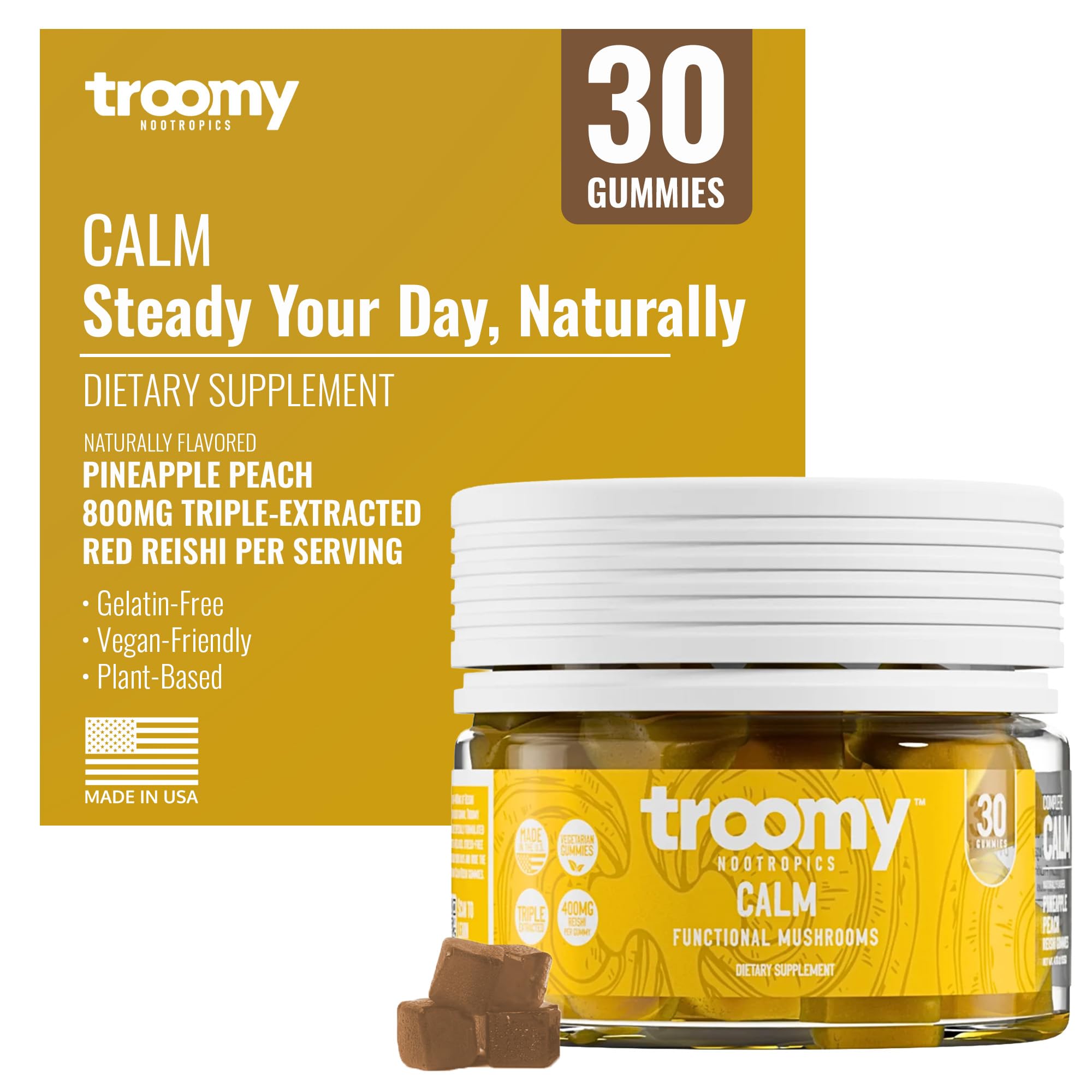 Troomy Nootropics Gomas de Cogumelo Reishi 800 mg por porção, 30 gomas