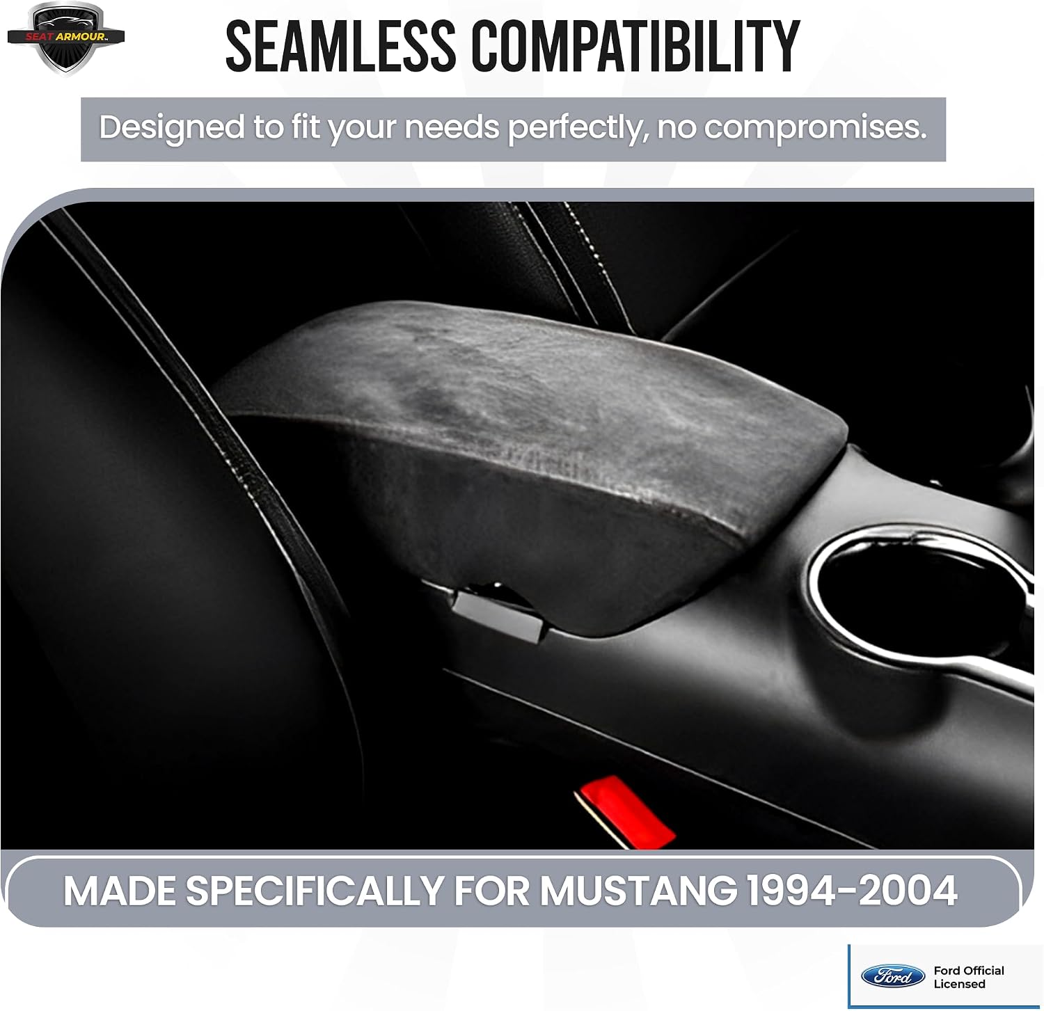 Premium Console Armrest Cover for Ford Mustang (1995-2004) – Soft, Machine Washable Console Lid Protector – Easy to Install, Plush & Durable – Black image 3