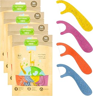 Kids Flossers Biodegradable Dental Floss Picks Fluoride & Plastic Free Naturally Fun Animal Floss Sticks Suitable for Toddler Teeth Eco-200 Count